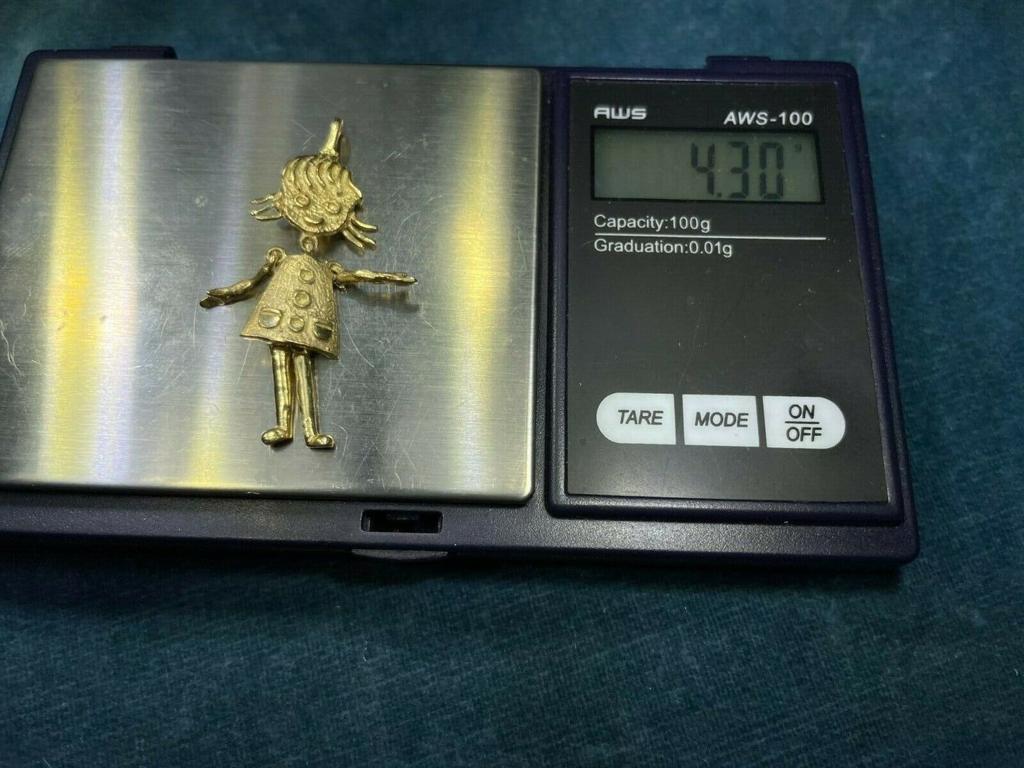 14k Yellow Gold Jointed Little Girl Pendant. Arms & Legs Move. 2" Tall_ts76_1_21