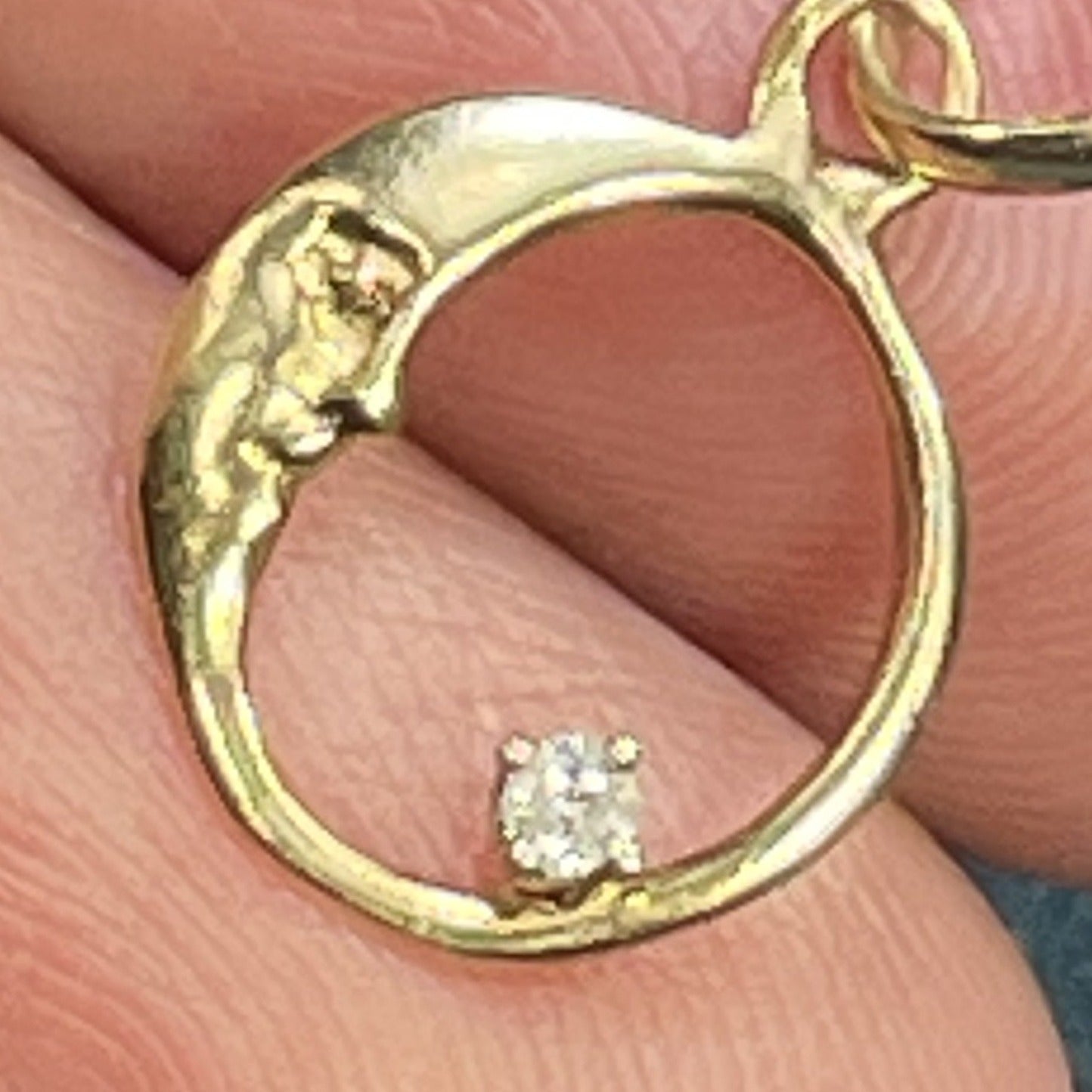 14k Yellow Gold "Man in the Moon" Crescent Moon Pendant w Diamond. TINY!