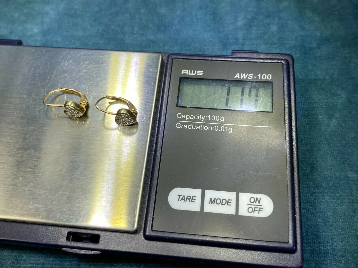 14k Yellow Gold Pave Diamond Heart Leverback Earrings. Tiny!