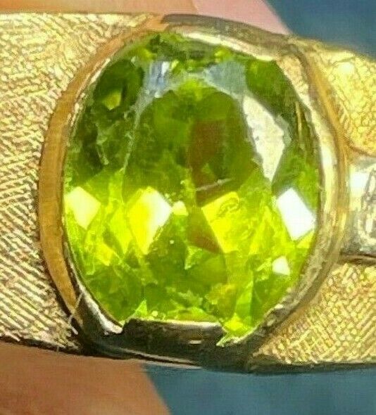 14k Yellow Gold Peridot Lime Green Quartz Signet Ring w Diamonds_b180_19