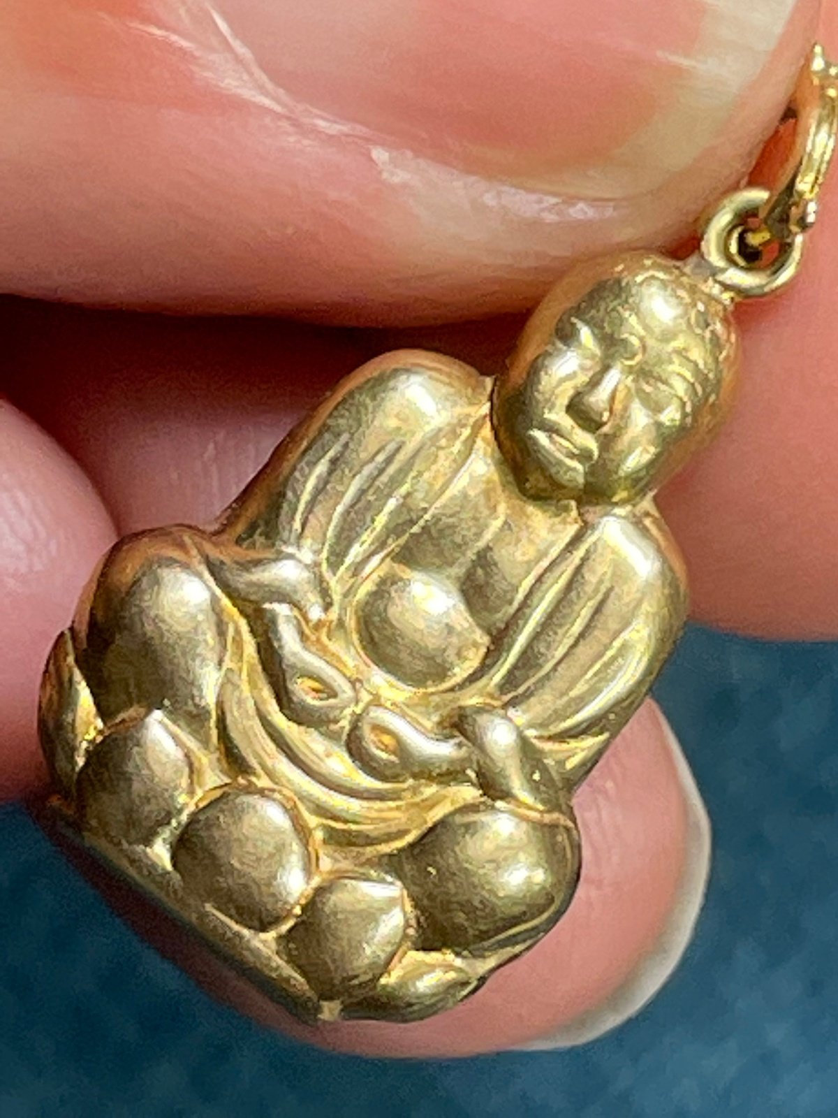 14k Yellow Gold Puffy Serene Buddha Pendant. Large 1"