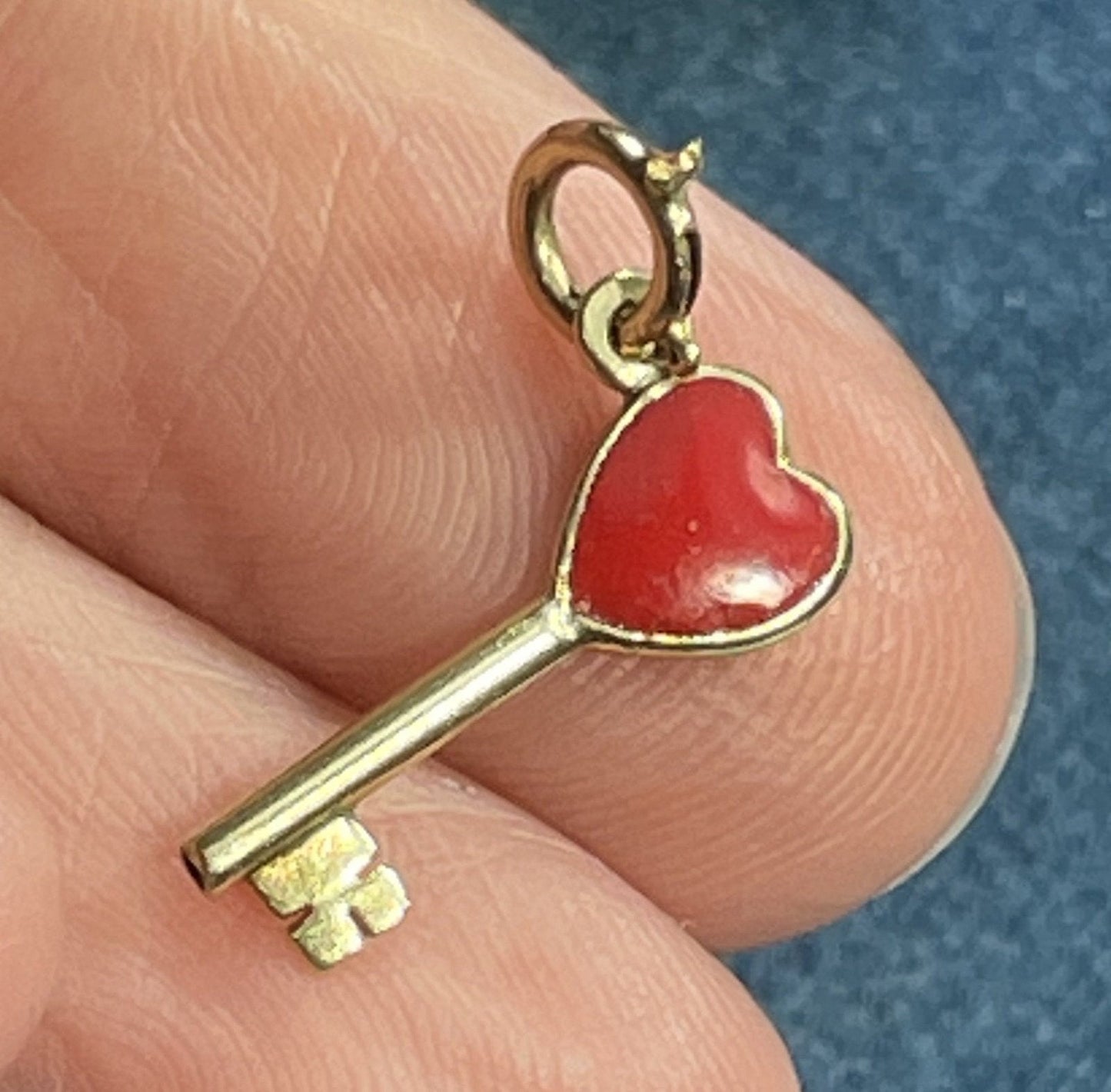 14k Yellow Gold Red Enamel Heart Pendant. The Key to Your Heart! **TINY**