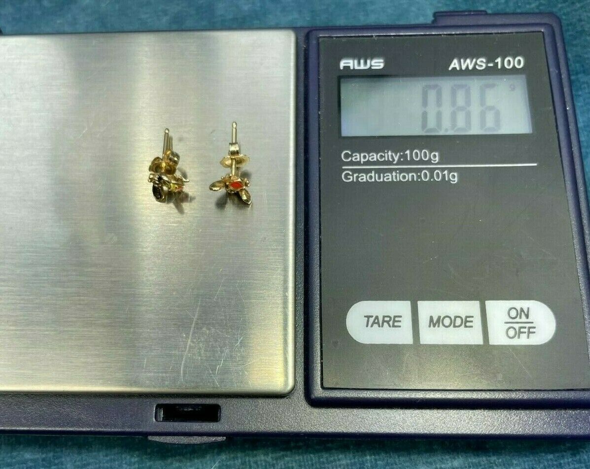 14k Gold Red Yellow & Black Enamel BUMBLE BEE Earrings. TINY!! _21_163