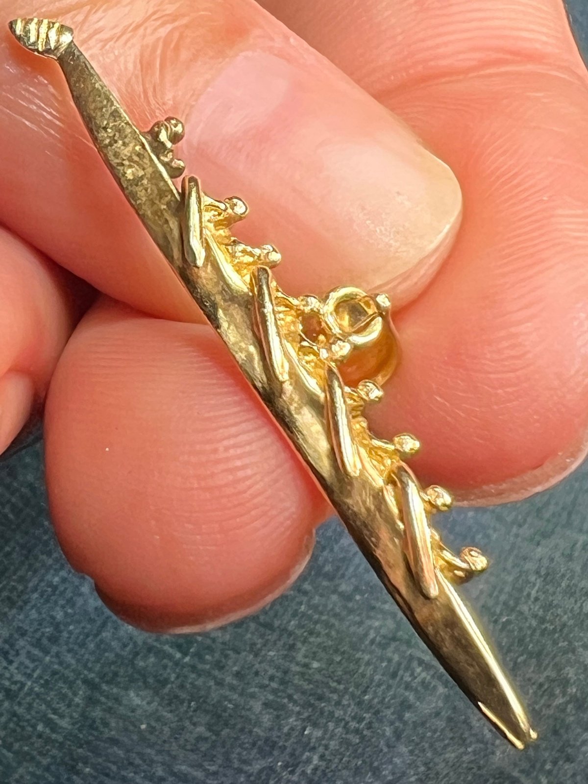 14k Yellow Gold Rowing Sculling Crew Boat Team Pendant. 1.5"
