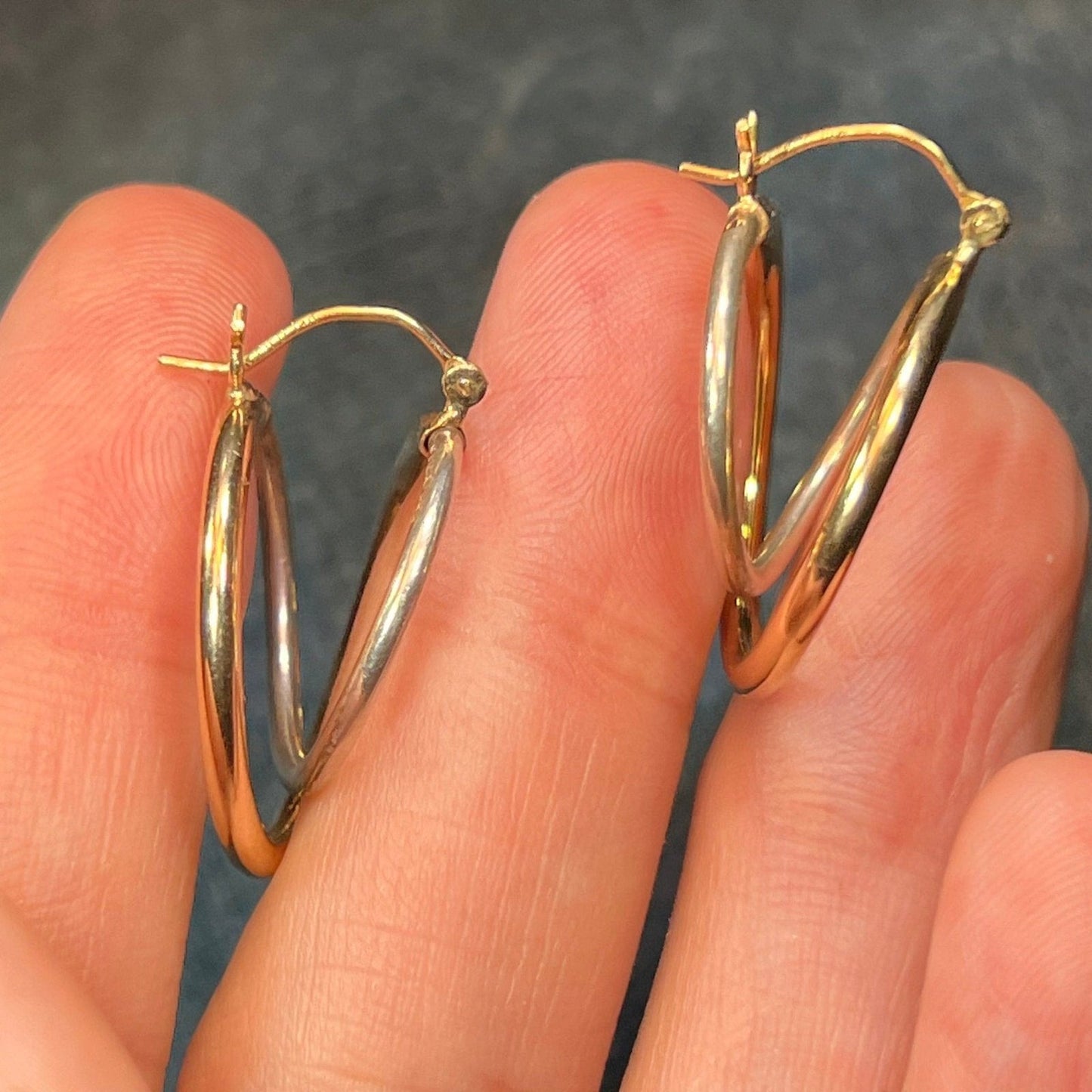 14k Yellow Gold & Sterling Double Hoop Earrings. East-West