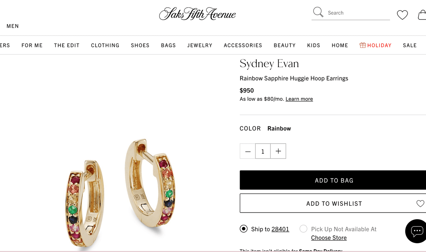 14k Yellow Gold Sydney Evan Rainbow Sapphire Huggy Hoop Earrings. Tiny!