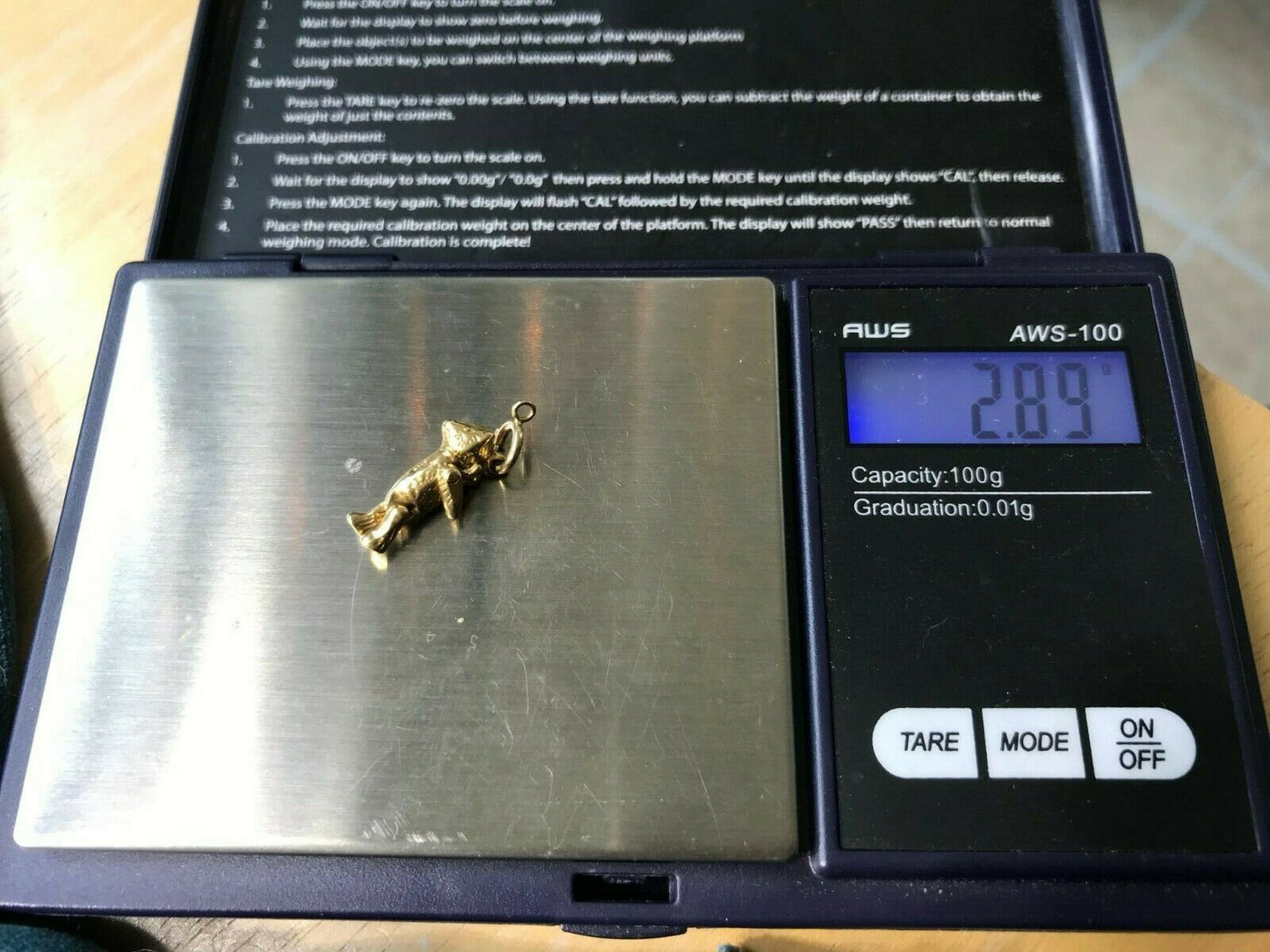 14k Yellow Gold Teddy Bear Charm Pendant. Arms & Legs Move. Tiny -K1L29J