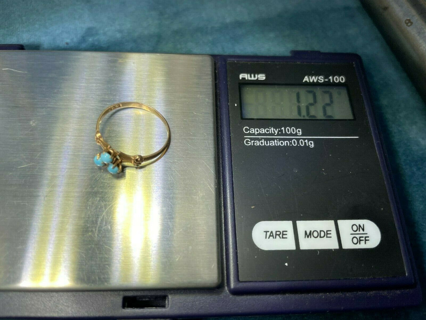 14k Yellow Rose Gold Robins Egg Blue Turquoise Forget-me-Not Ring_b68_1_21
