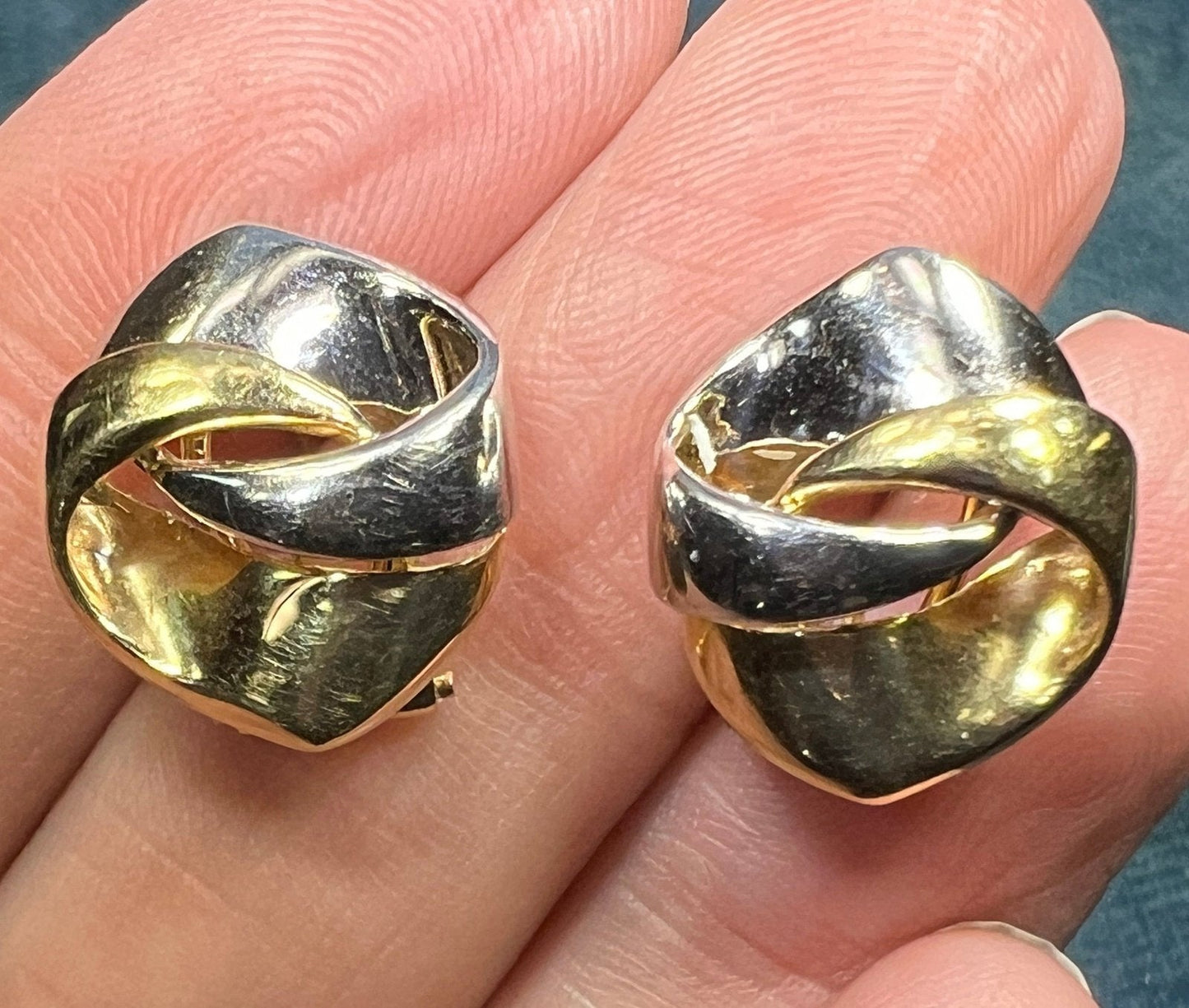 14k Yellow + White Gold Modern Love Knot OMEGABACK Earrings