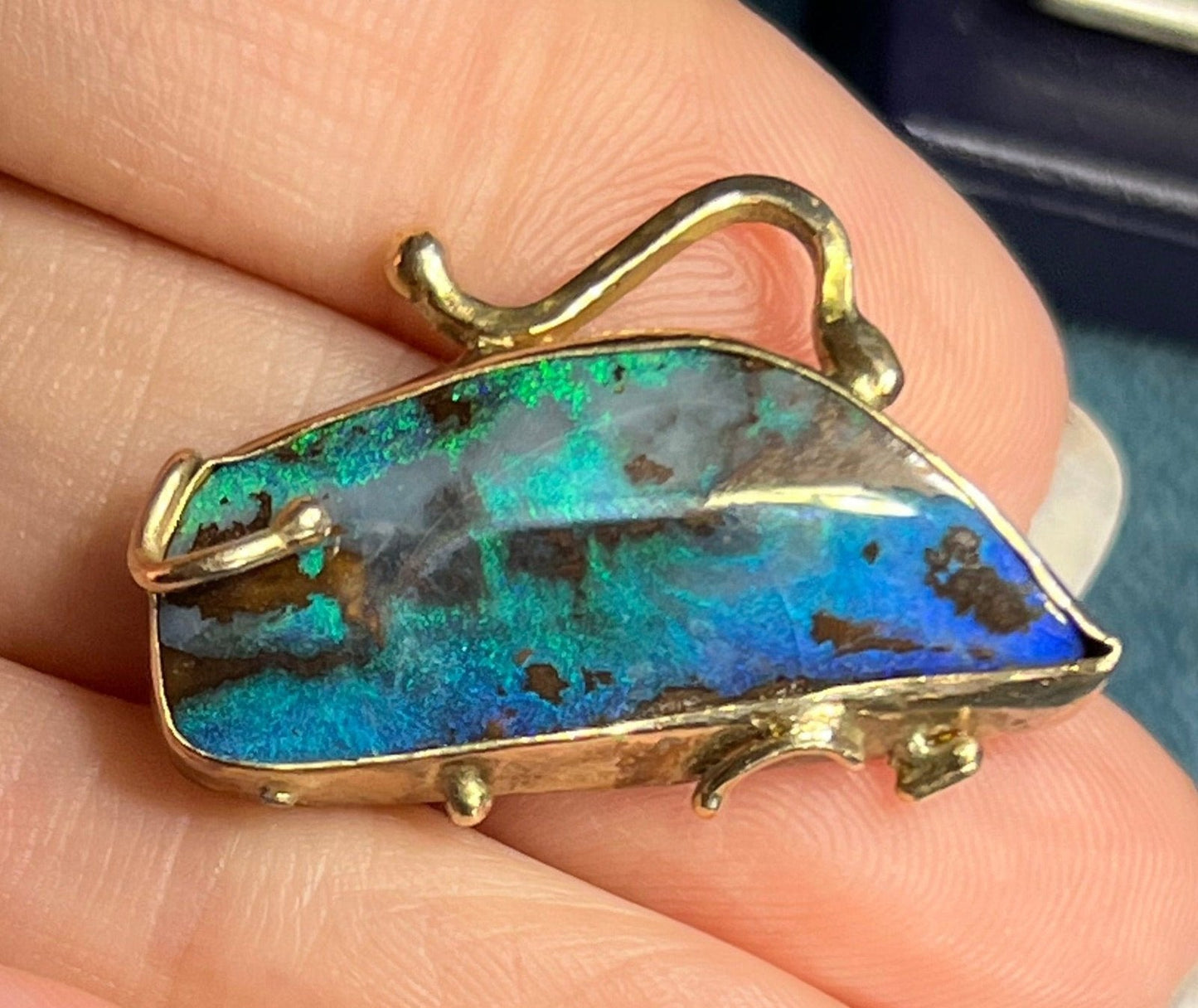 14k & 925 Australian Blue Green Black Opal Pendant *Video*