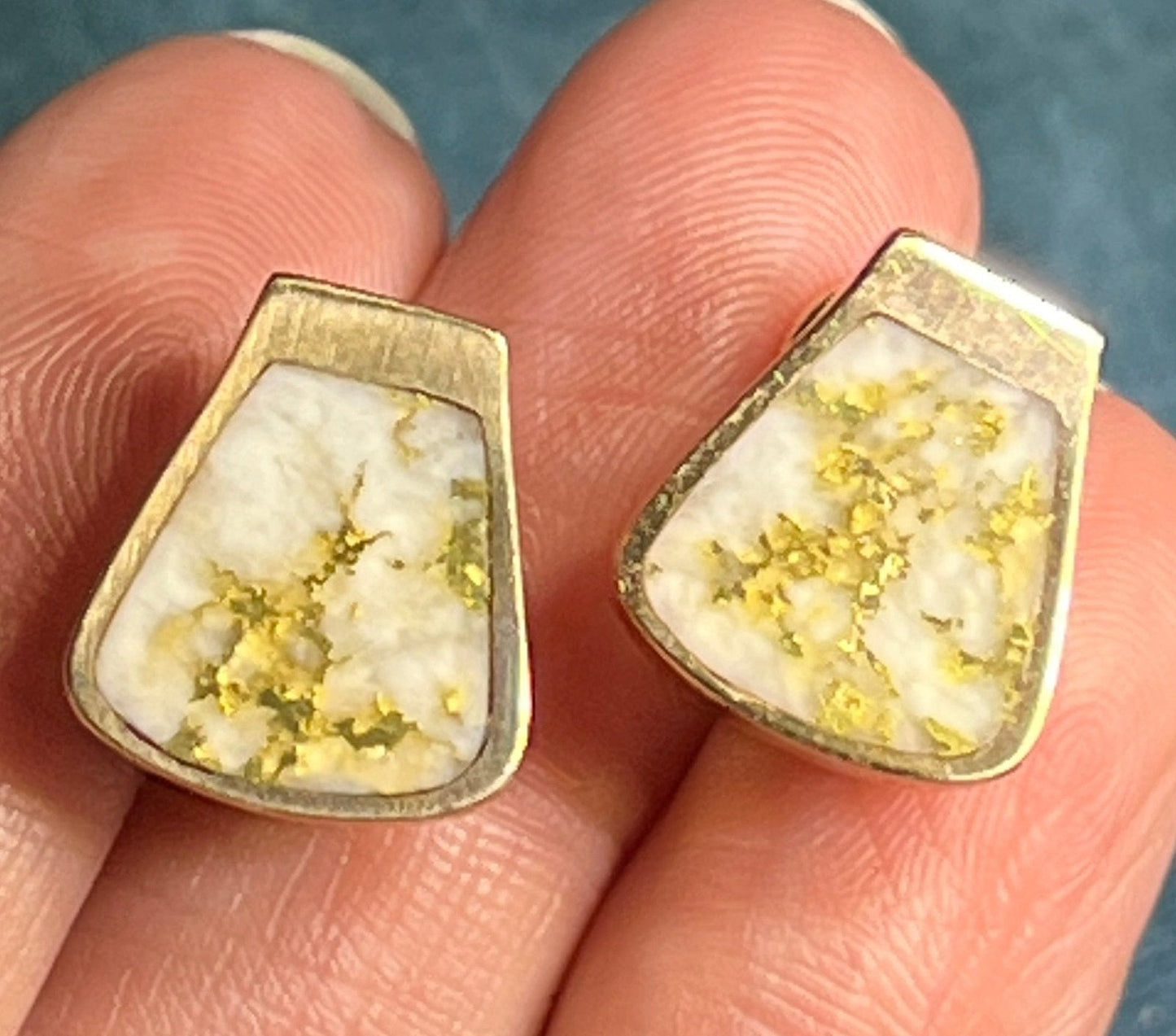 14k Alaskan Gold in Quartz OmegaBack Earrings. Shovel