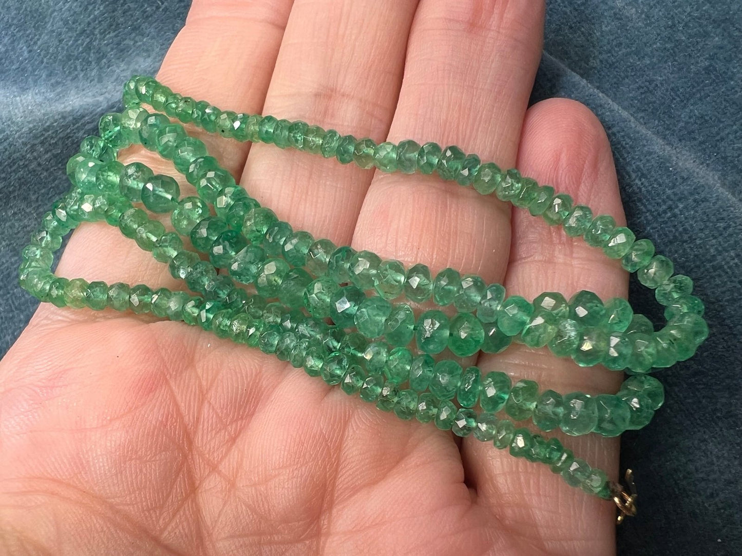 14k Gold 40 TCW EMERALD Graduated Briolette Bead Necklace