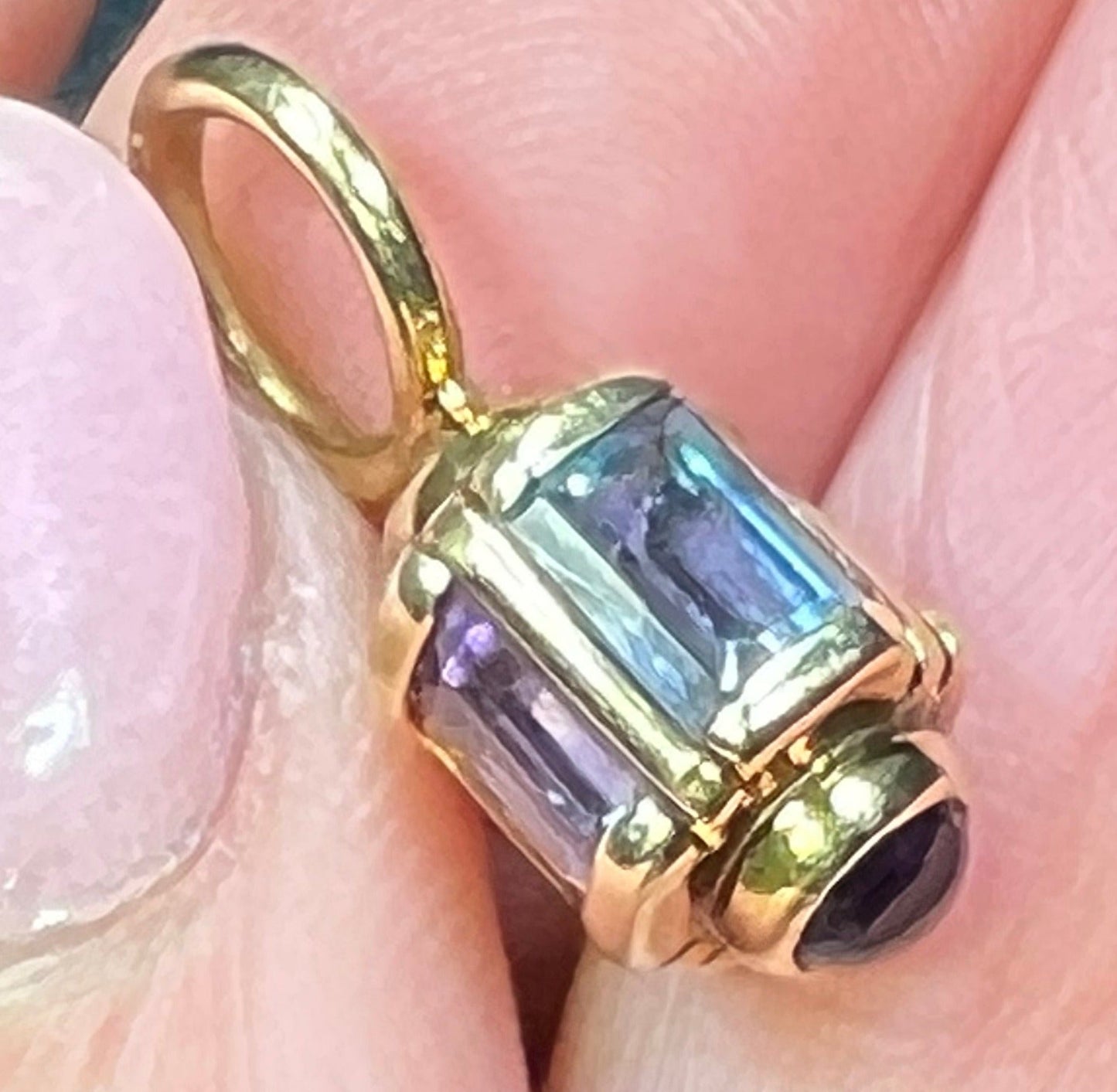 14k Gold 5.5 TCW Amethyst + Topaz Lantern Watch Fob Pendant. *Video*