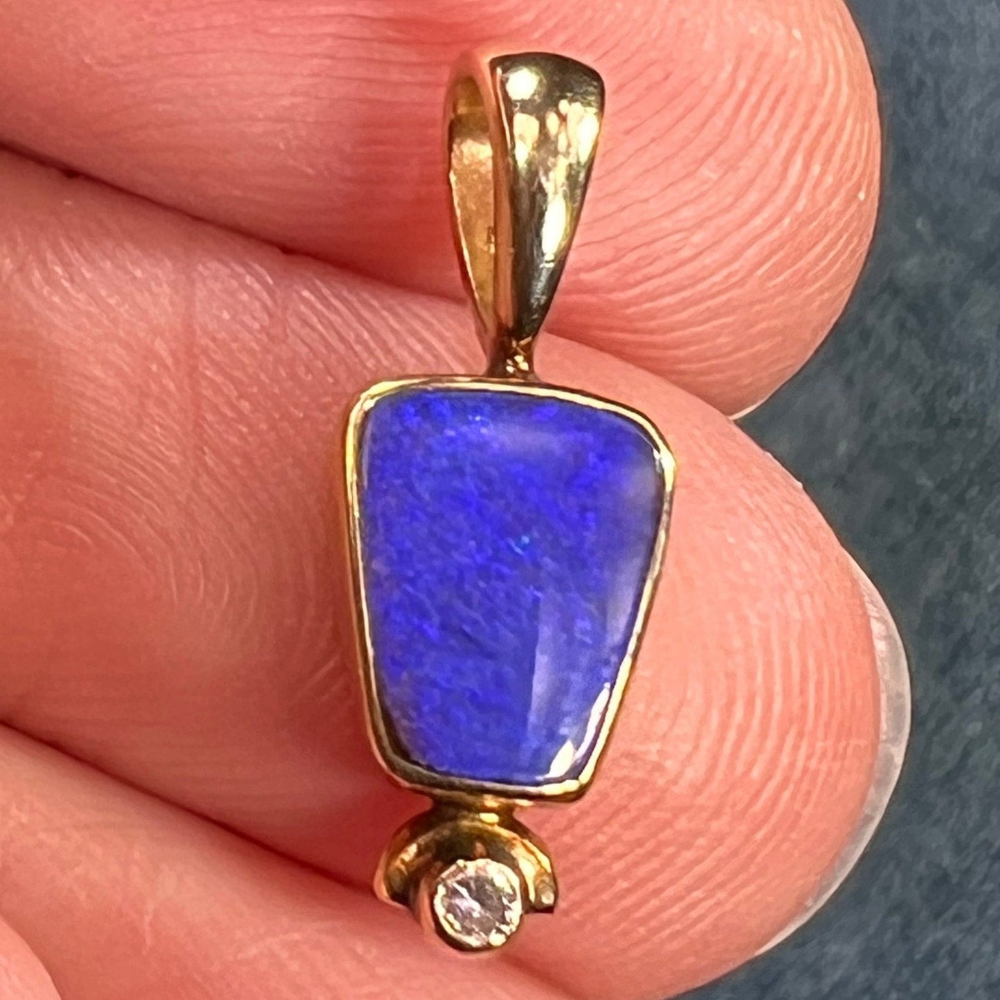 14k Gold Australian Boulder Opal + Diamond TINY Pendant *VIDEO*