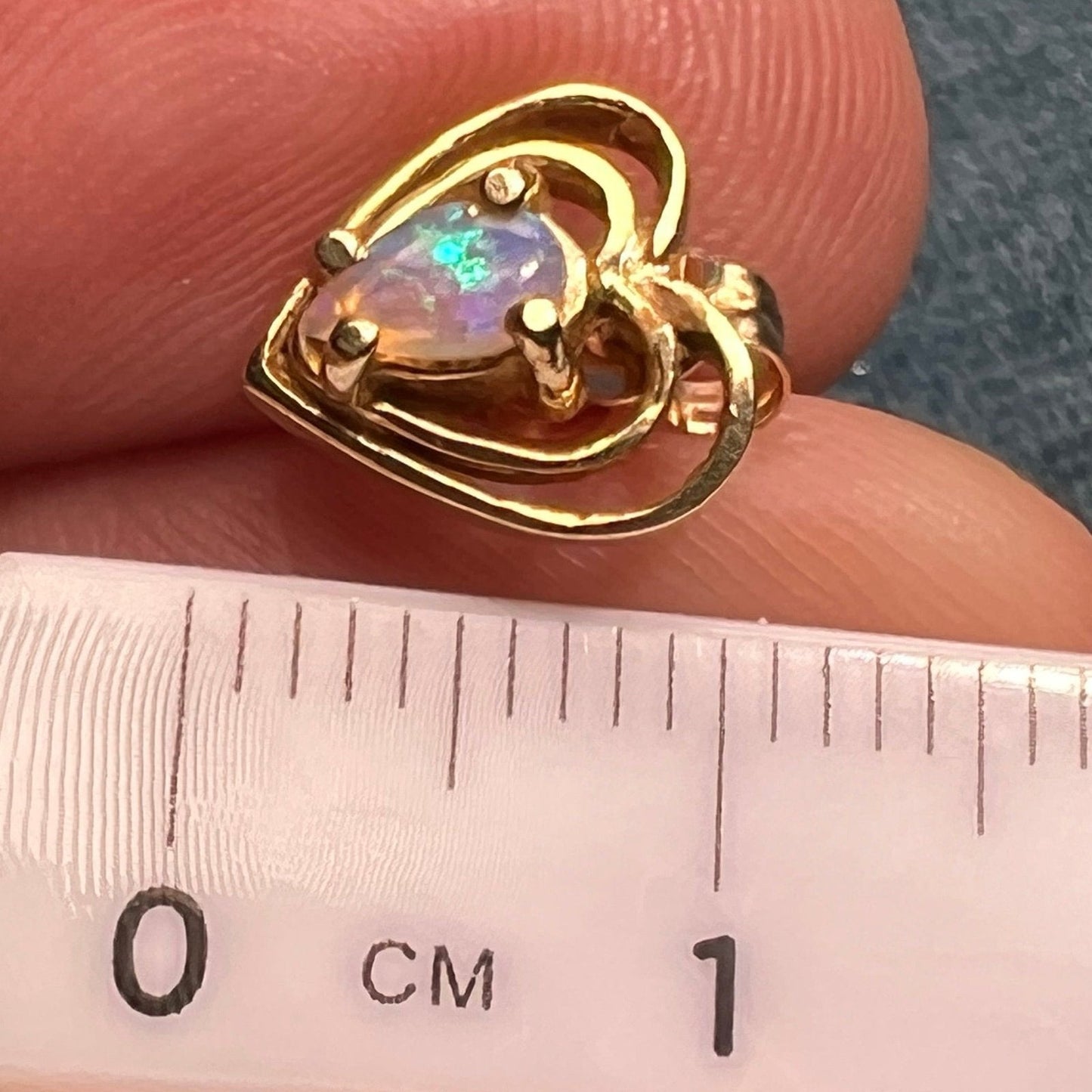 14k Gold Australian Crystal Opal Heart Earrings. TINY! *Video*