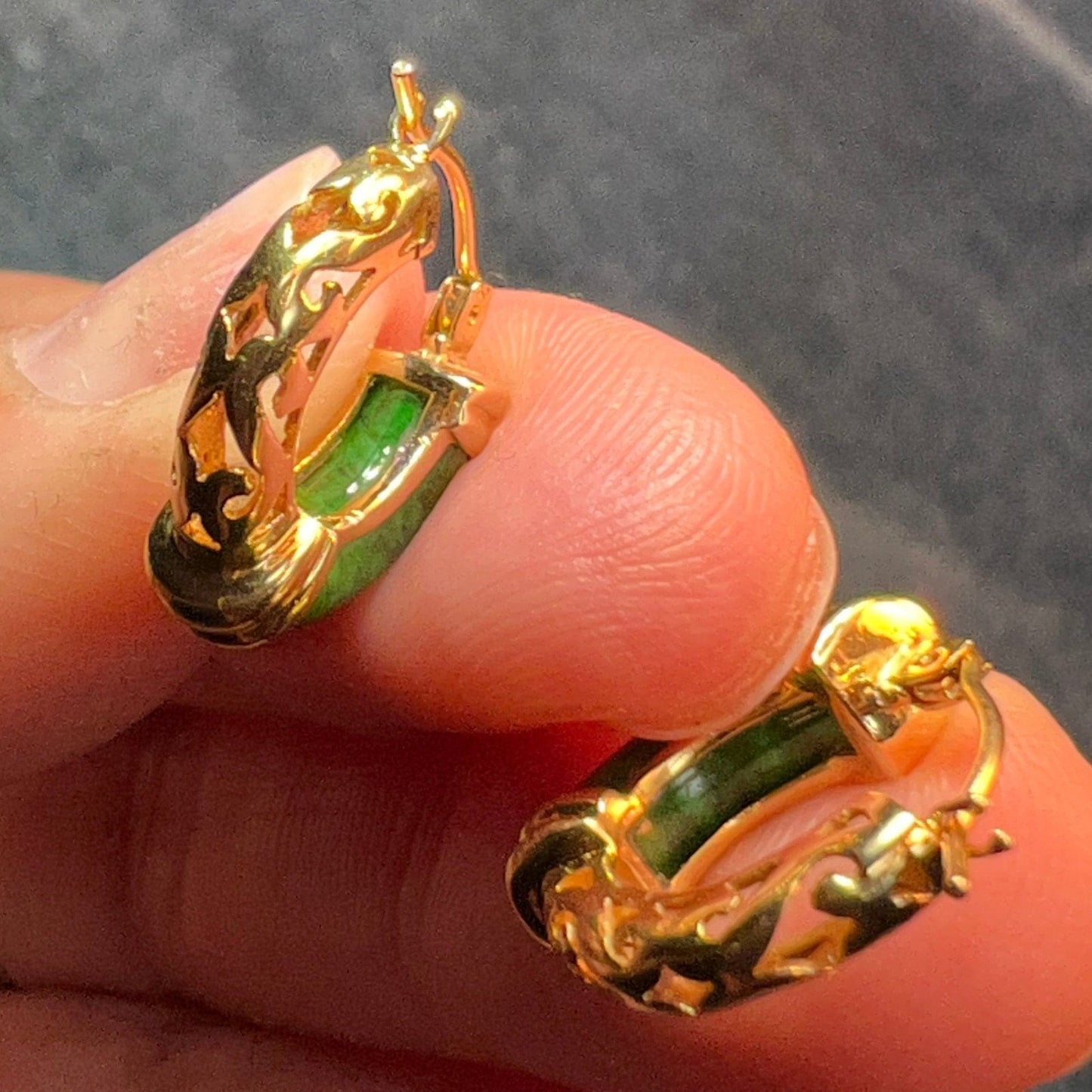 14k Gold Burmese "Maw Sit Sit" Jade Hoop Earrings *Rare*
