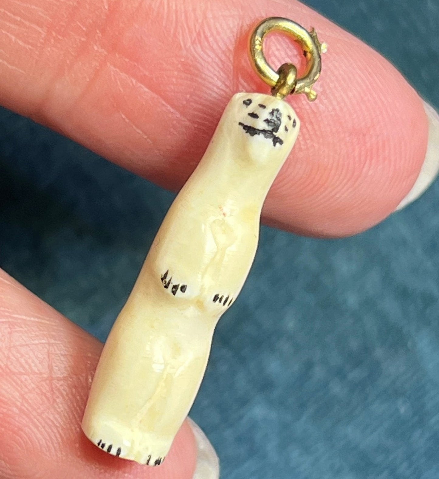 14k Gold Carved Alaskan Polar Bear Watch FOB Pendant. Tiny!