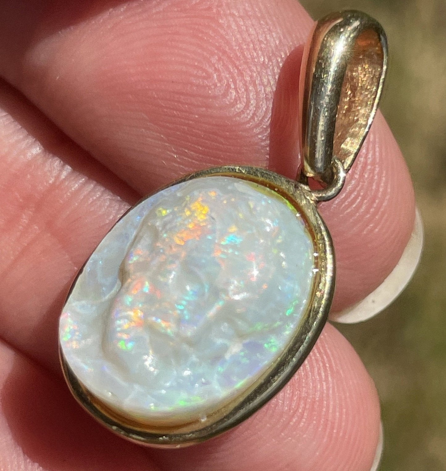 14k Gold Carved Australian Opal CAMEO Pendant *2-Sided* VIDEO
