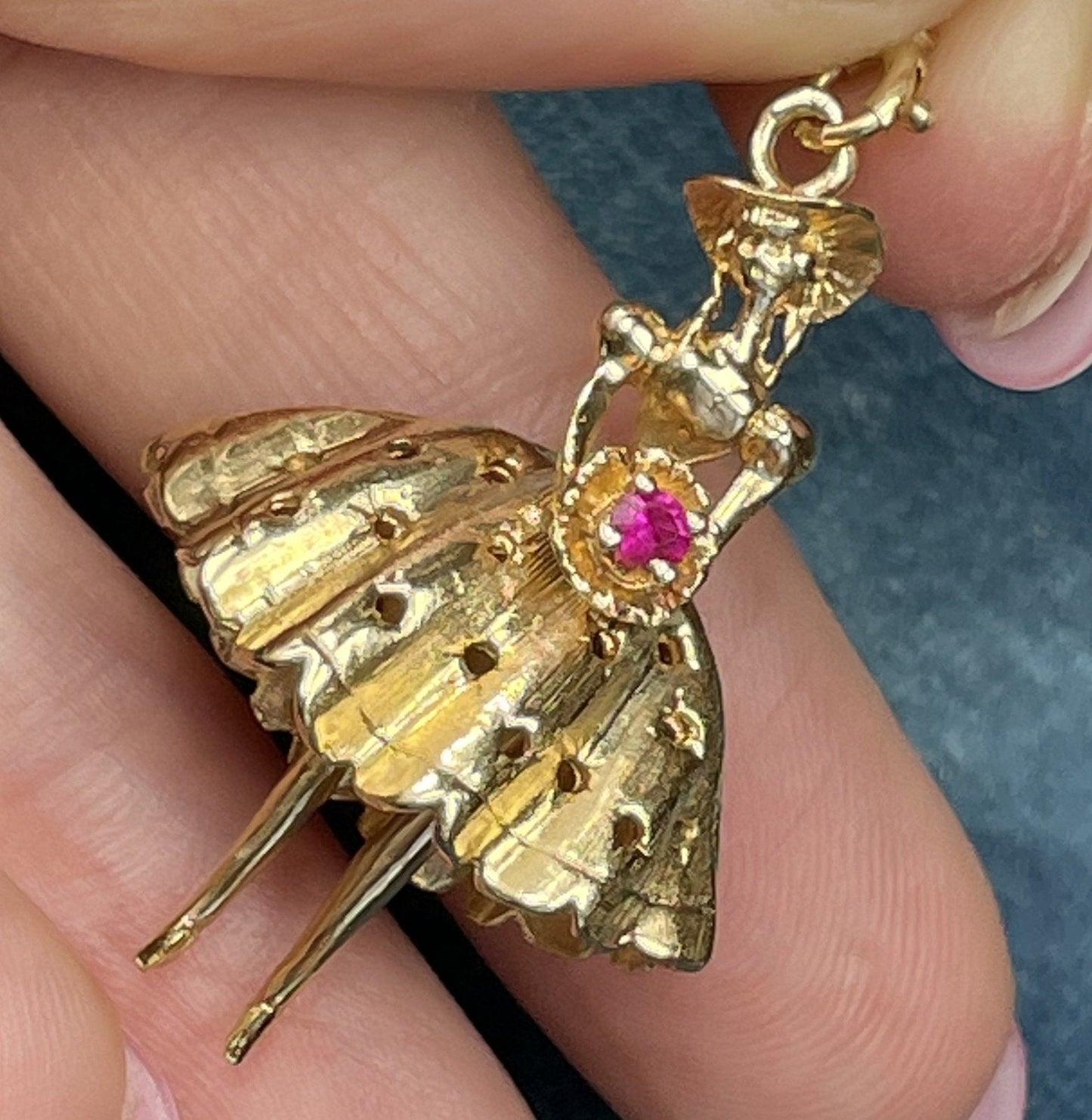 14k Gold Dancing BRIDESMAID FLOWER Girl Pendant. 1.5" 6g