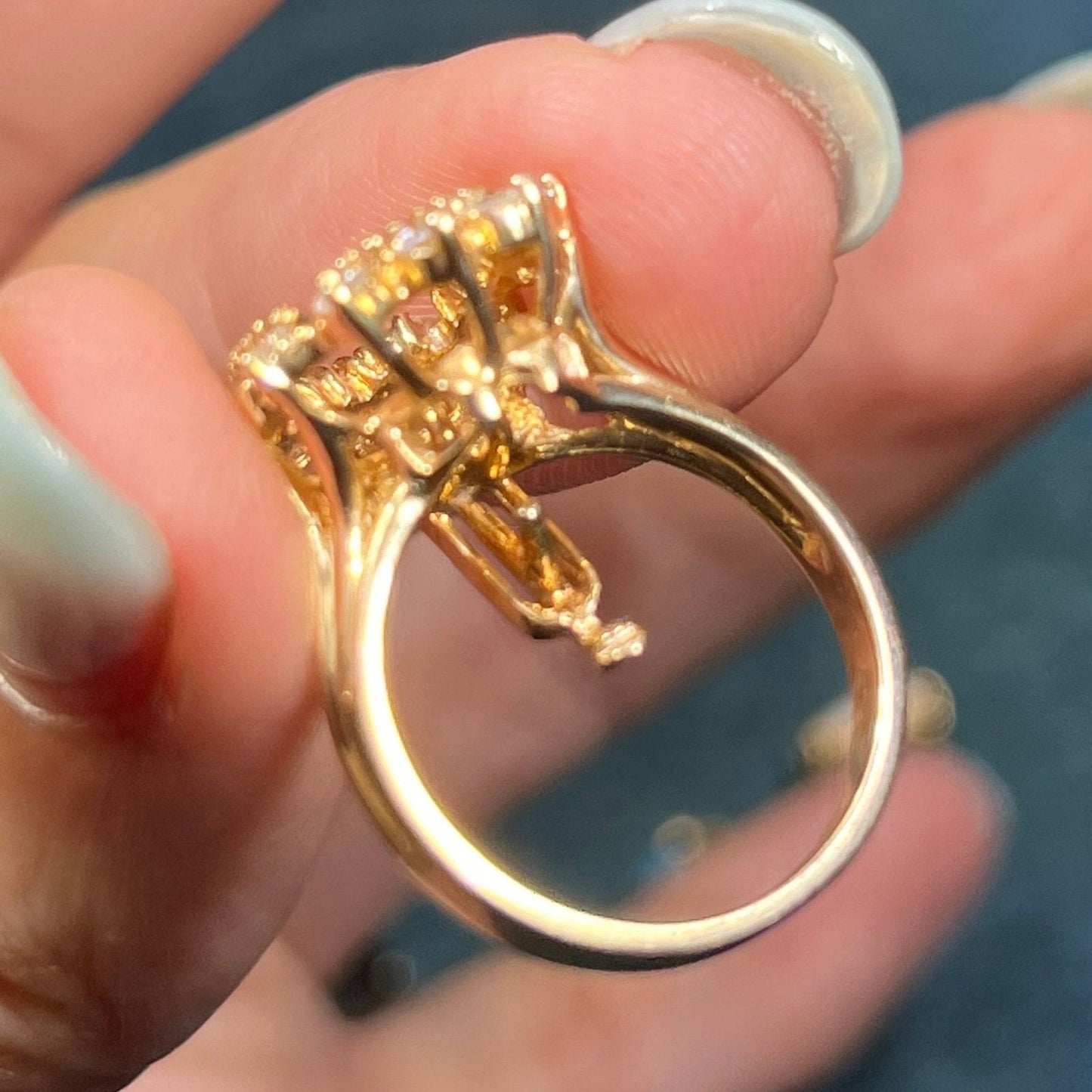 14k Gold Diamond Halo Ring w Opal + Interchangeable Gems. 10g *Video*