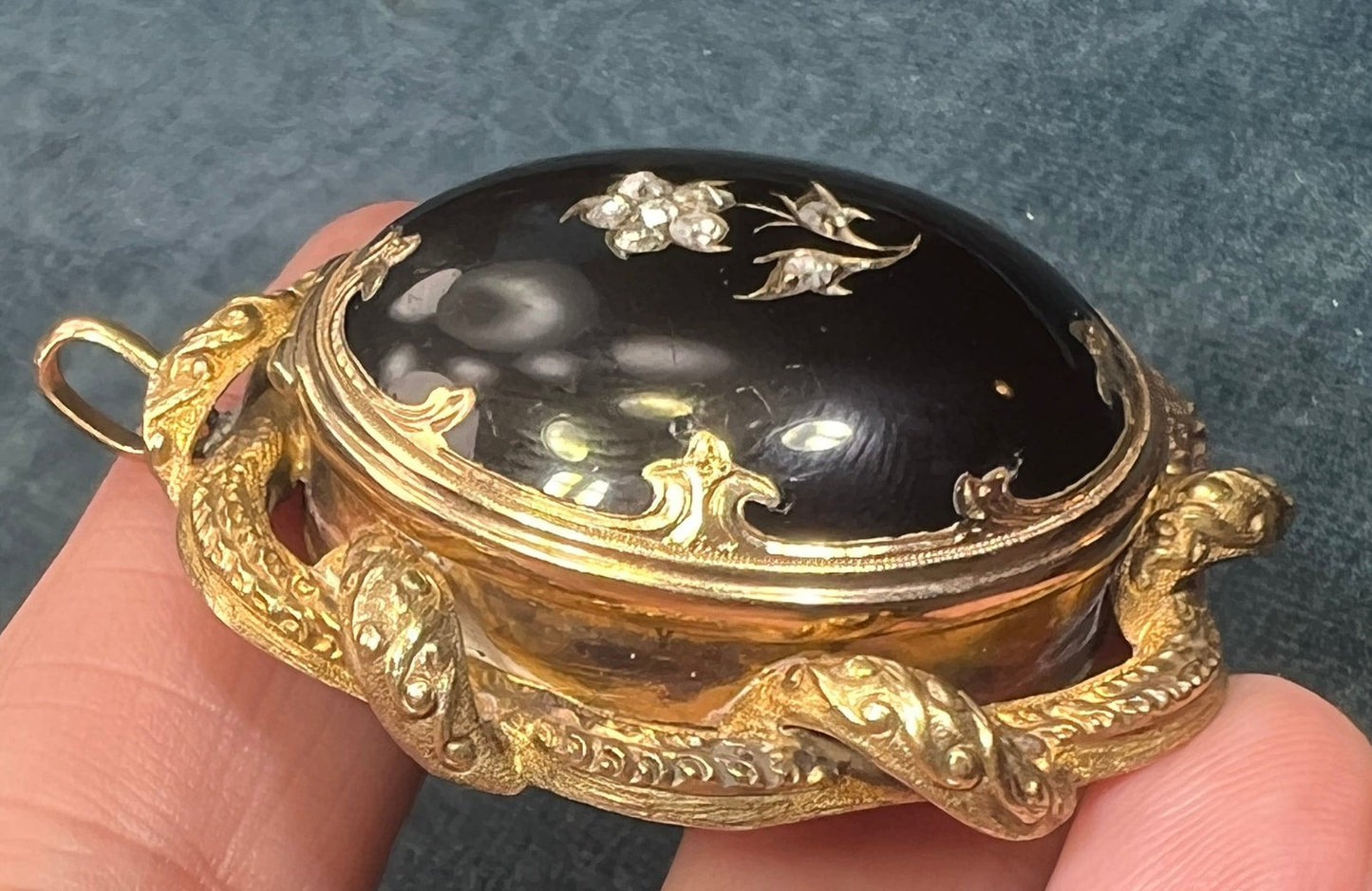 14k Gold Diamond + Onyx Locket Memento Pendant *Video*