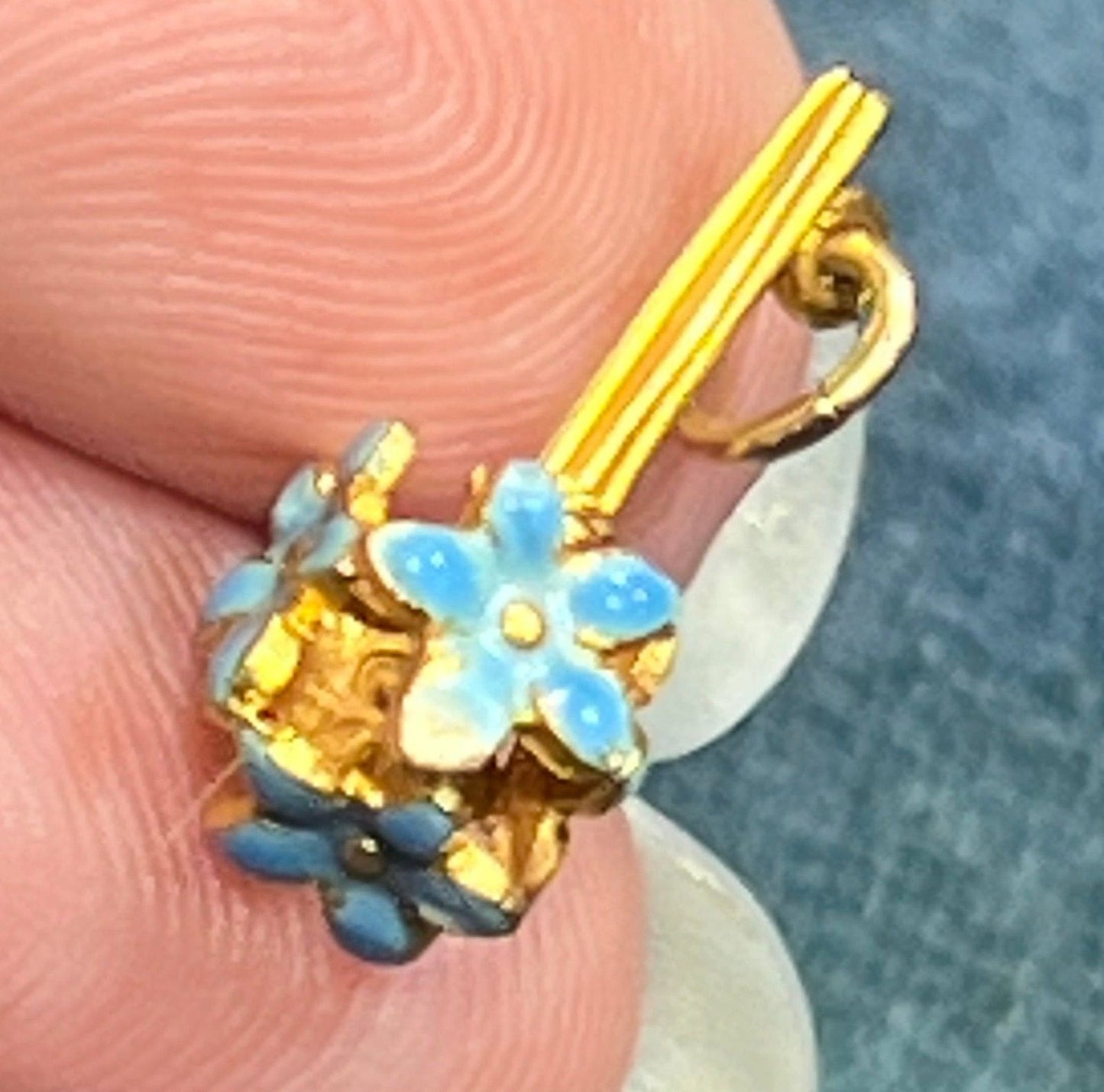 14k Gold Enamel Forget-Me-Not Nosegay Bridal Bouquet Pendant. Tiny!