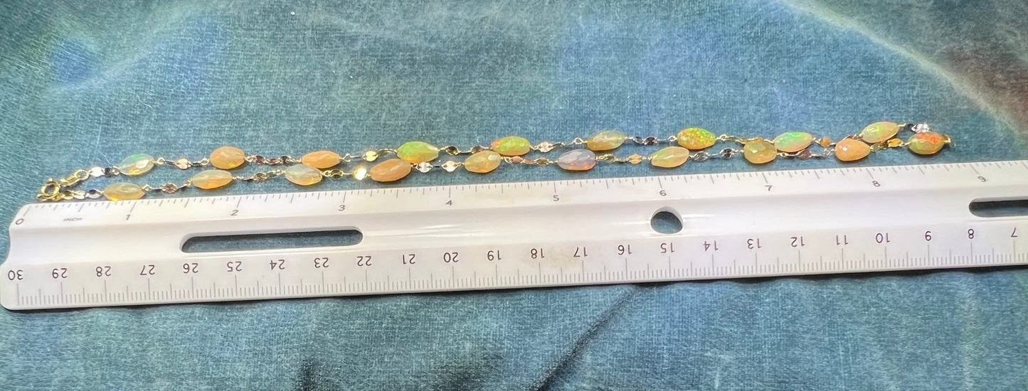 14k Gold Ethiopian Welo Jelly Opal Station Chain Necklace