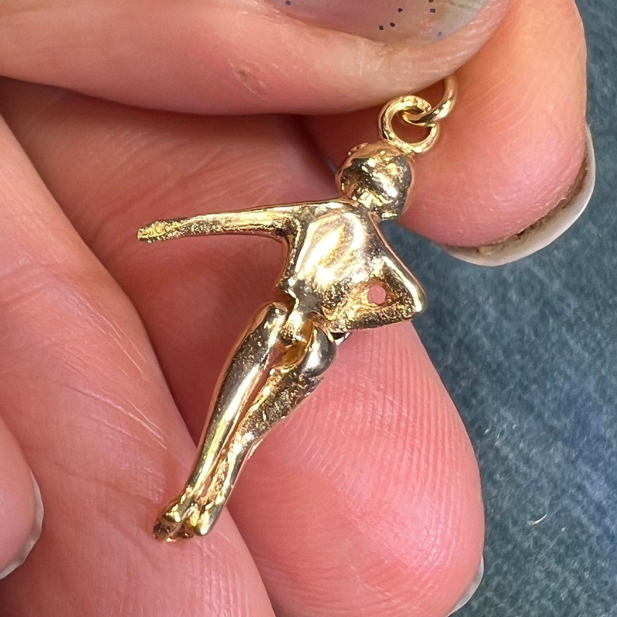 14k Gold Jointed Female Figure w Diamond 1" Pendant. *Video*