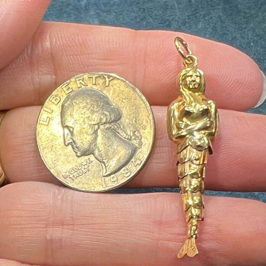 14k Gold Jointed Mermaid Pendant. Articulated Tail. 1.5"
