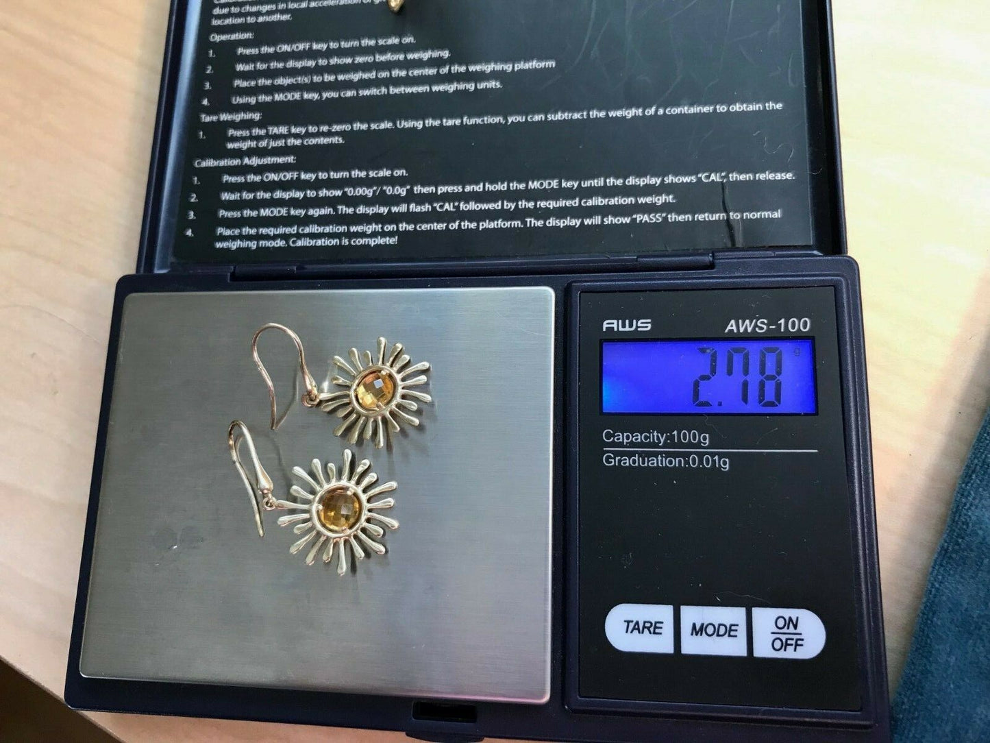 14k Gold Lemon Yellow Citrine Sunburst Dangle Earrings. Large 1.5"-K1L10