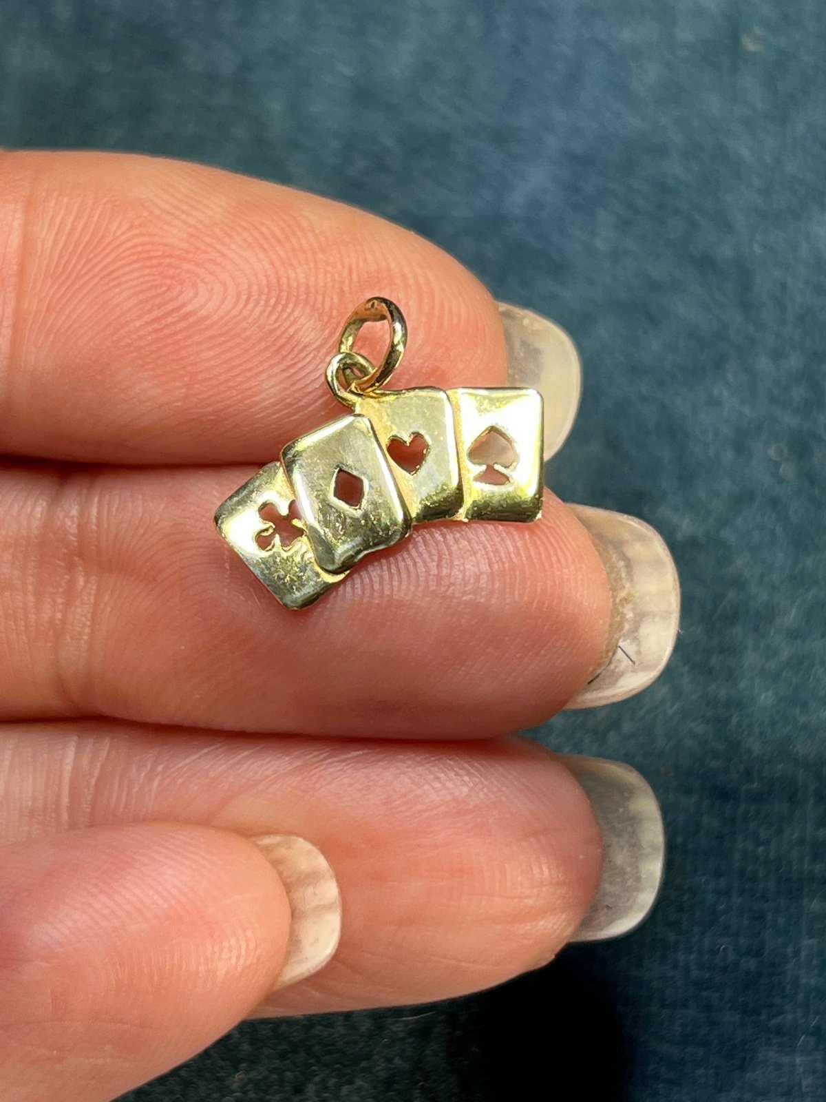 14k Gold Lucky Playing Cards Gambler Pendant. Cut-Outs
