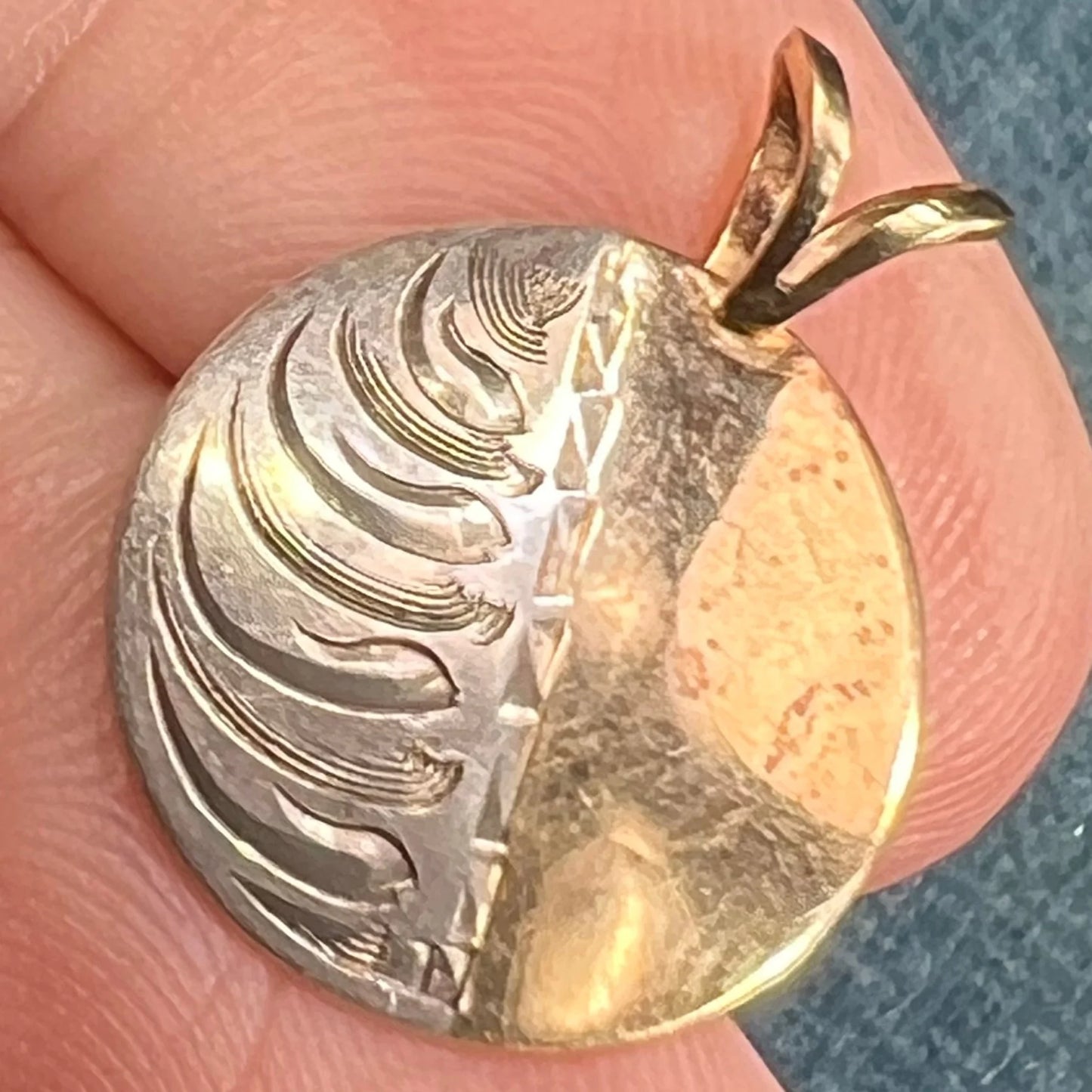 14k Gold + Silver Lunar Phases Half Moon Pendant