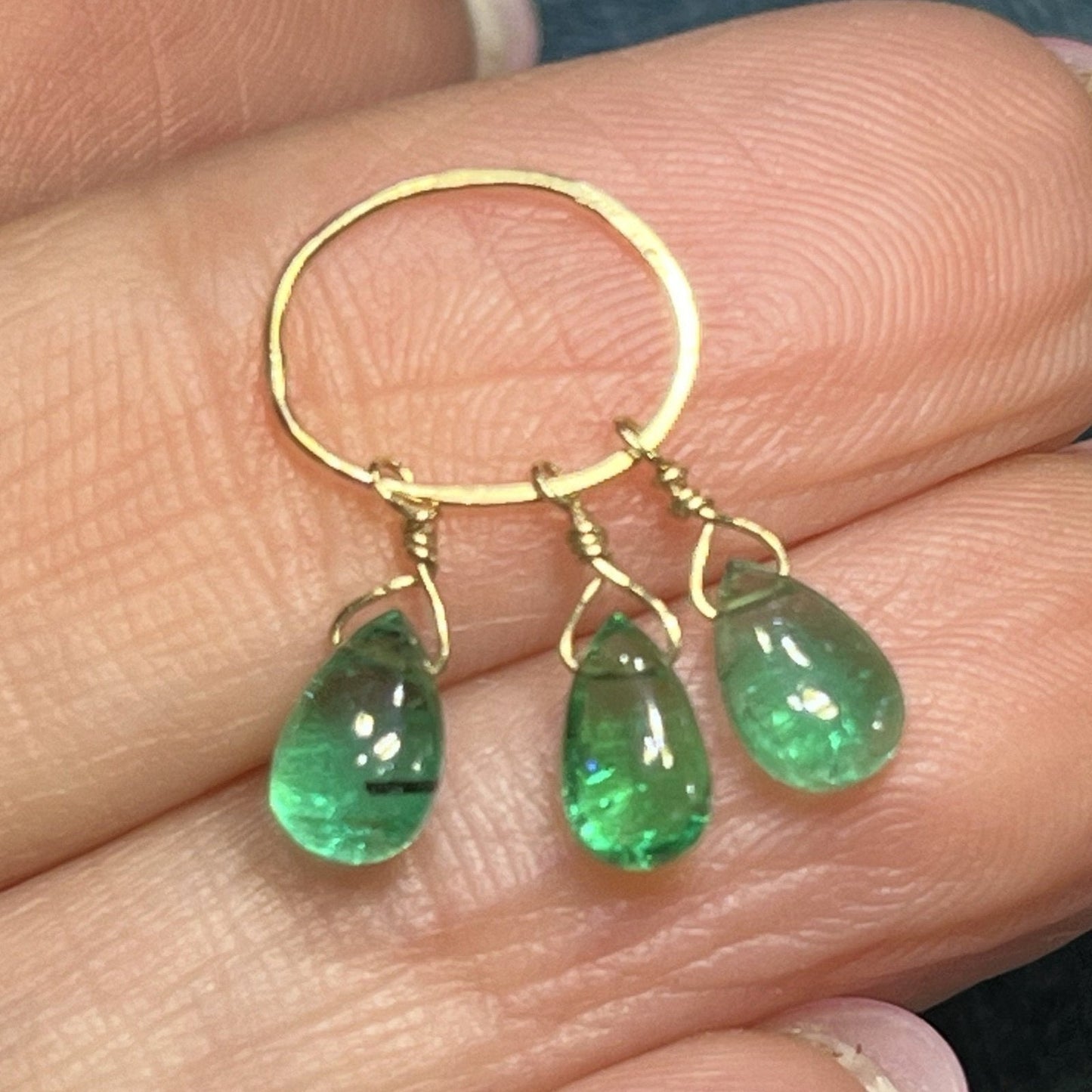 14k Gold Teardrop Cabochon 2.8 TCW Emerald Pendant. TINY!