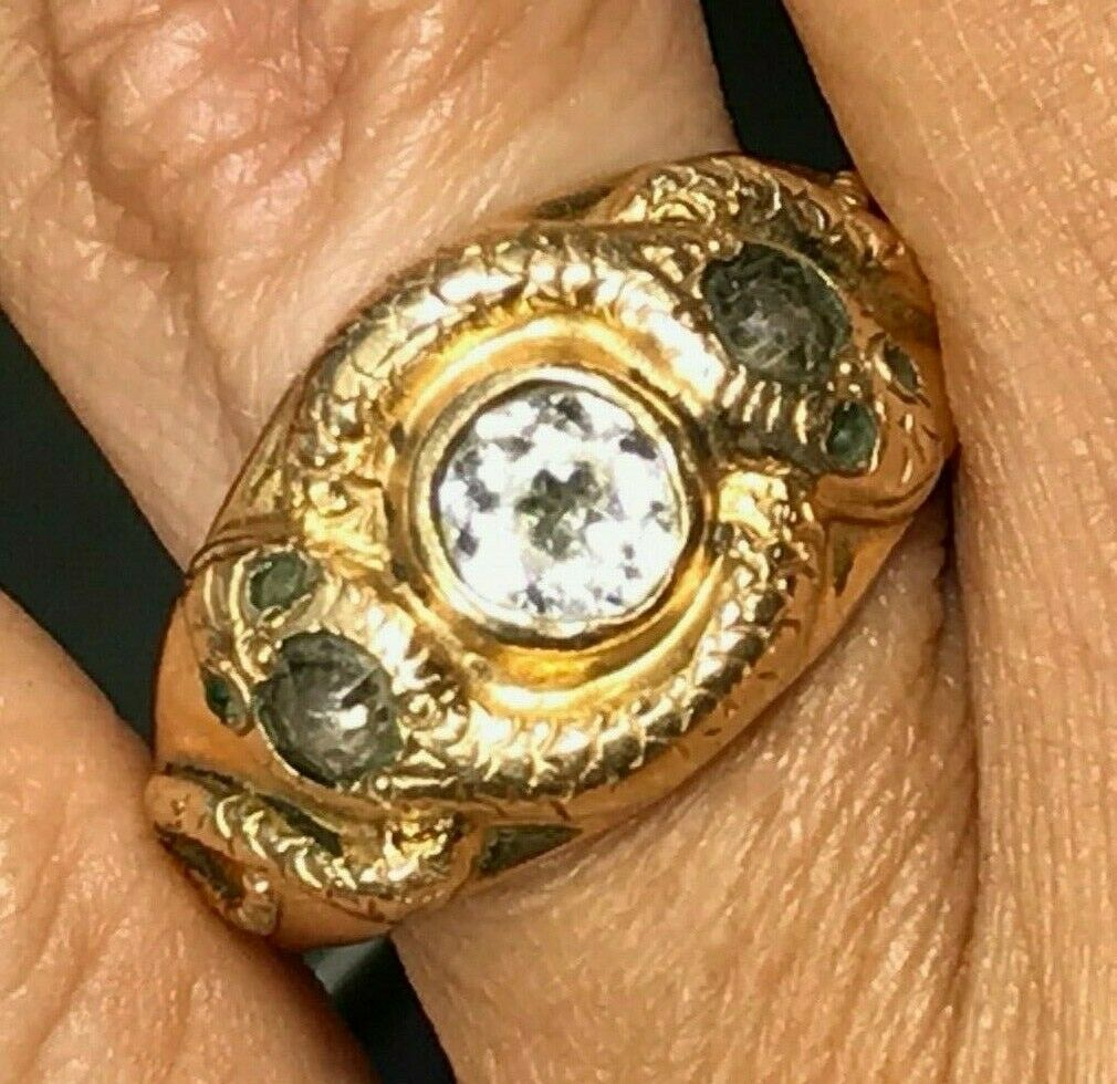 14k Shell DOUBLE SNAKE Ring. Sapphire Eyes. 1/30 Gold Filled-K8L9