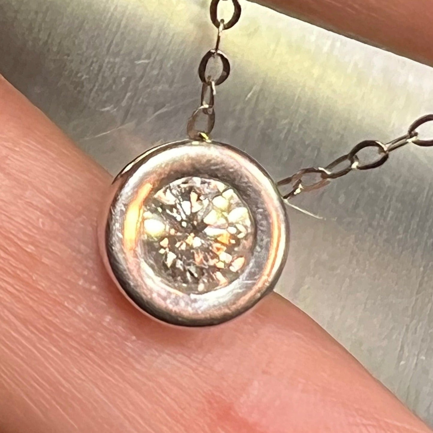 14k White Gold 0.70 Ct Diamond Bezel-Set Solitaire Pendant