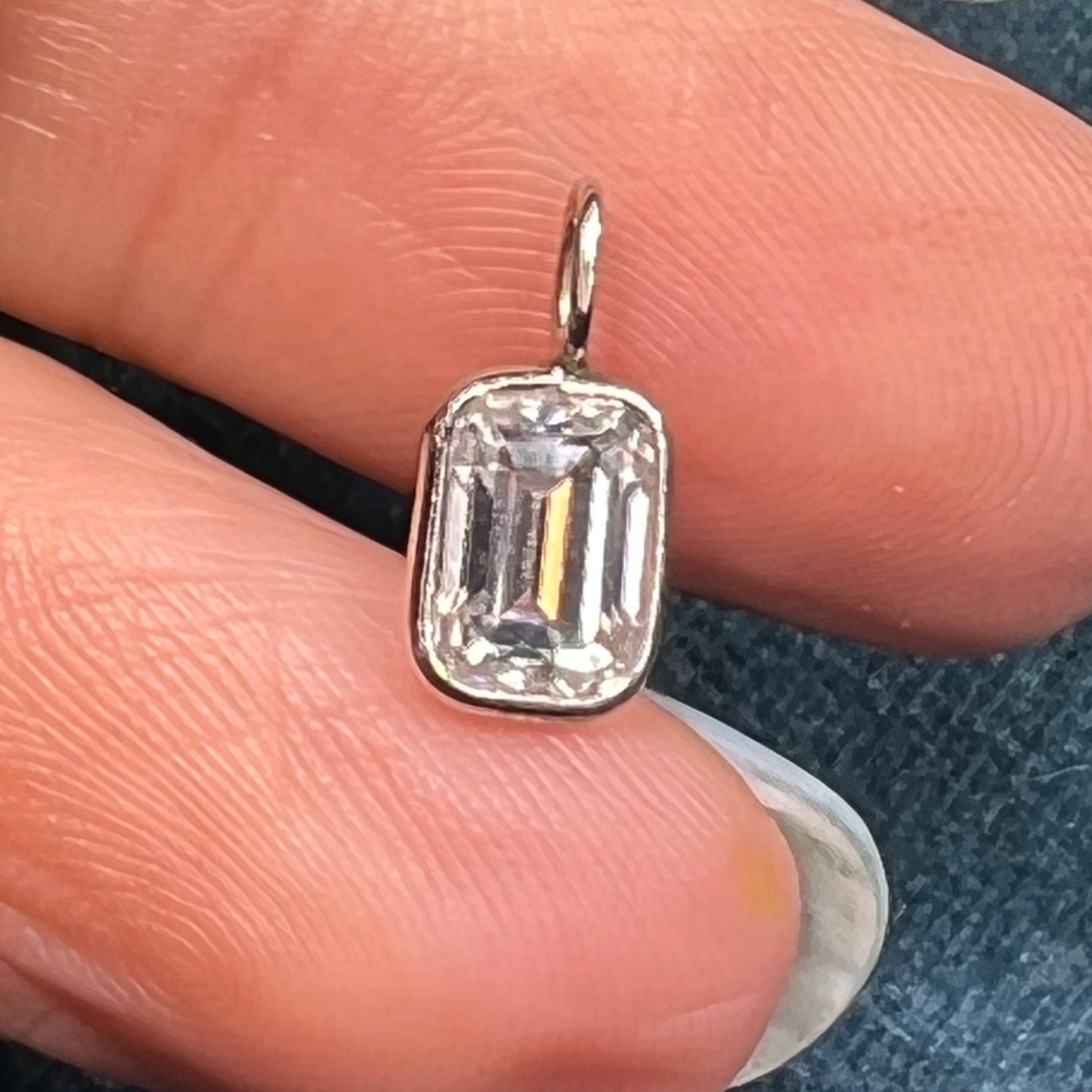 14k White Gold 1 Ct Diamond Solitaire Pendant. Emerald Cut