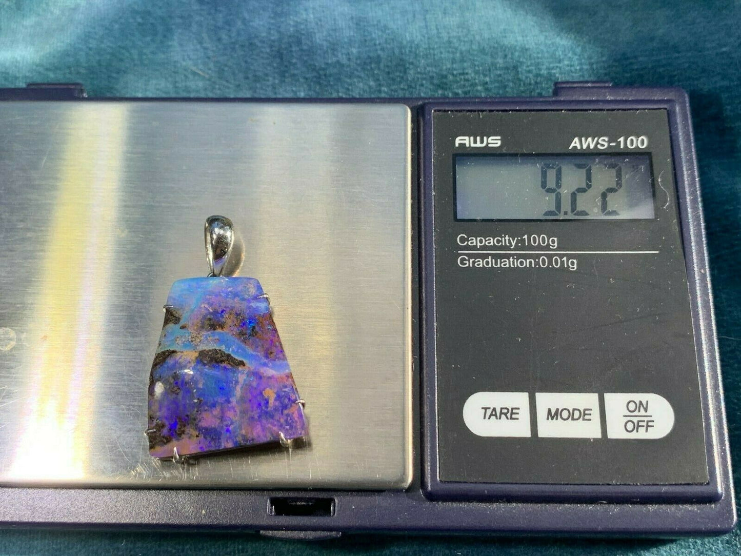14k White Gold Australian Purple Blue Boulder Opal Pendant 1.5"**VIDEO**