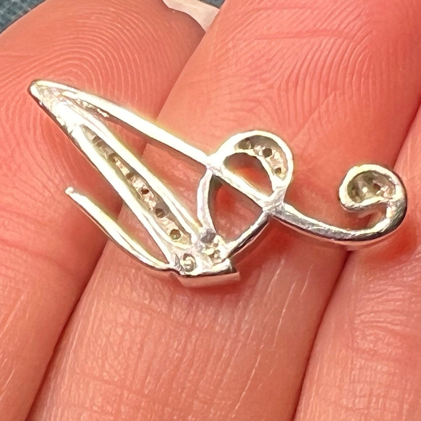 14k White Gold Diamond Letter "A" Initial Pendant. Victorian Script