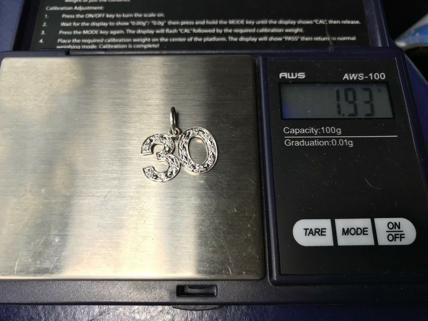 14k White Gold & Natural Diamond Pendant. "30" Year Anniversary or Bday-KLJ