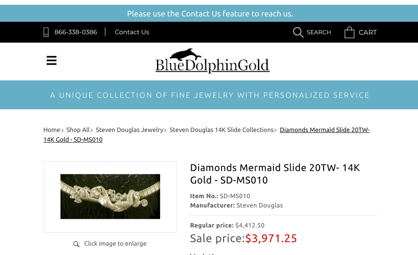 14k White Gold STEVEN DOUGLAS MERMAID Diamond Slide Pendant. 2"& 14g