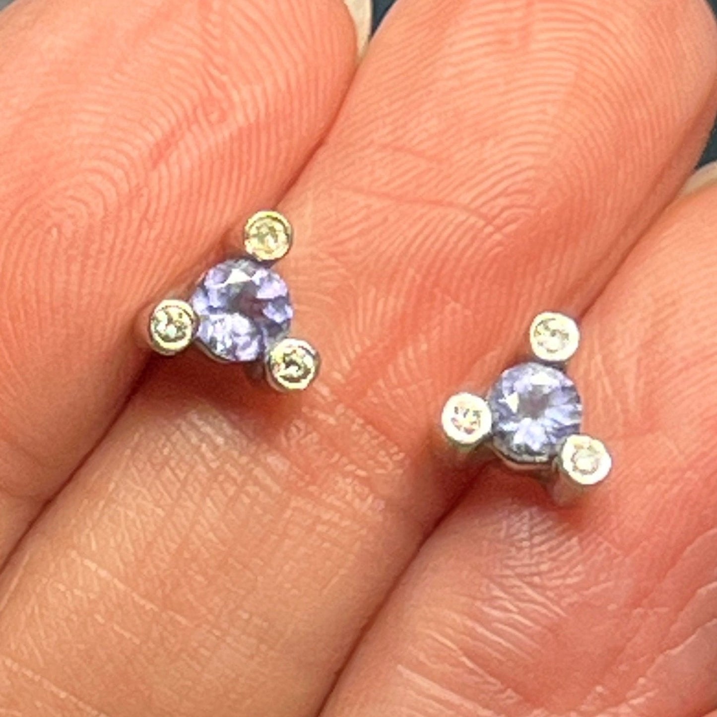 14k White Gold Tanzanite & Bezel-Set Diamond Earrings