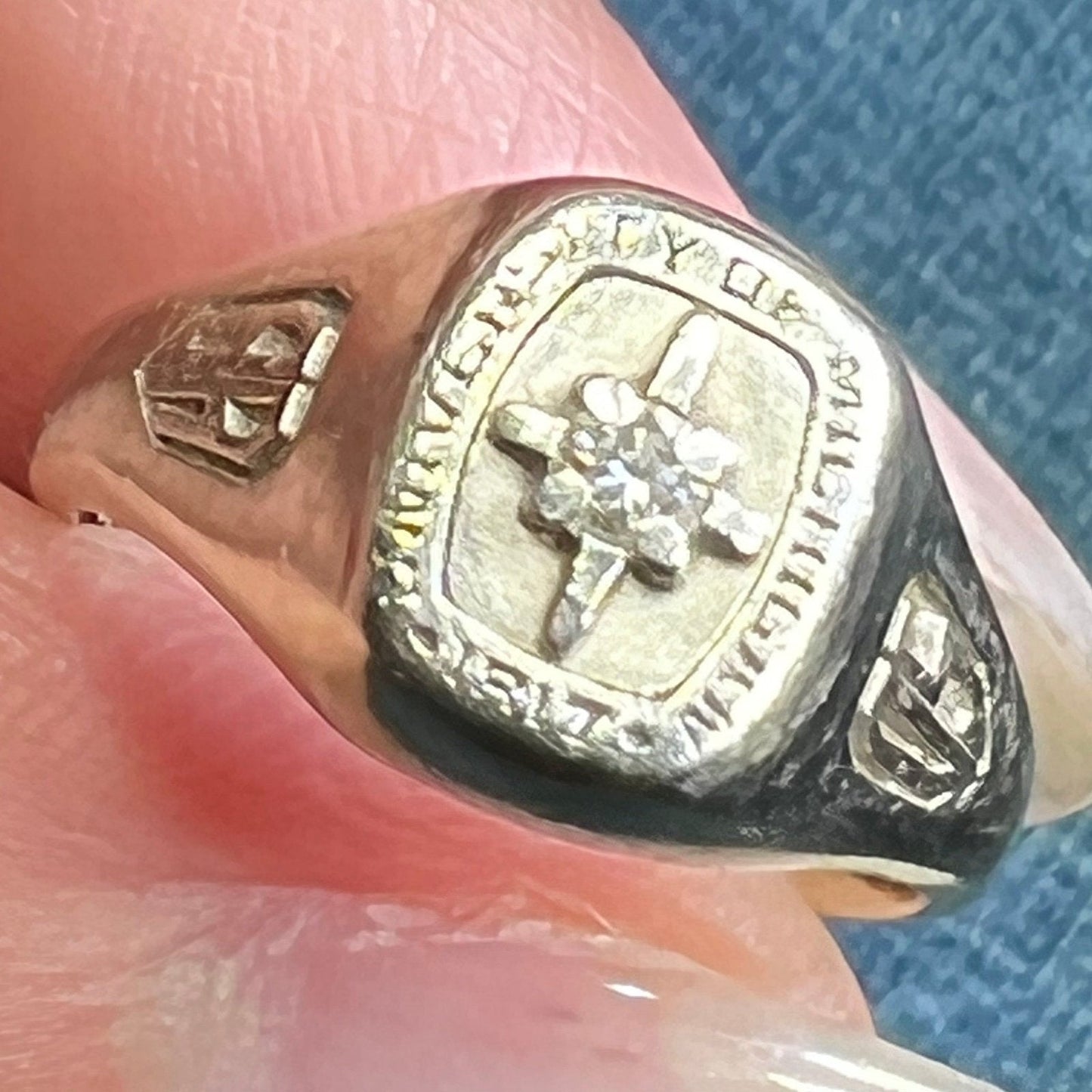 14k White Gold University of Michigan Diamond Signet Class Ring. Balfour