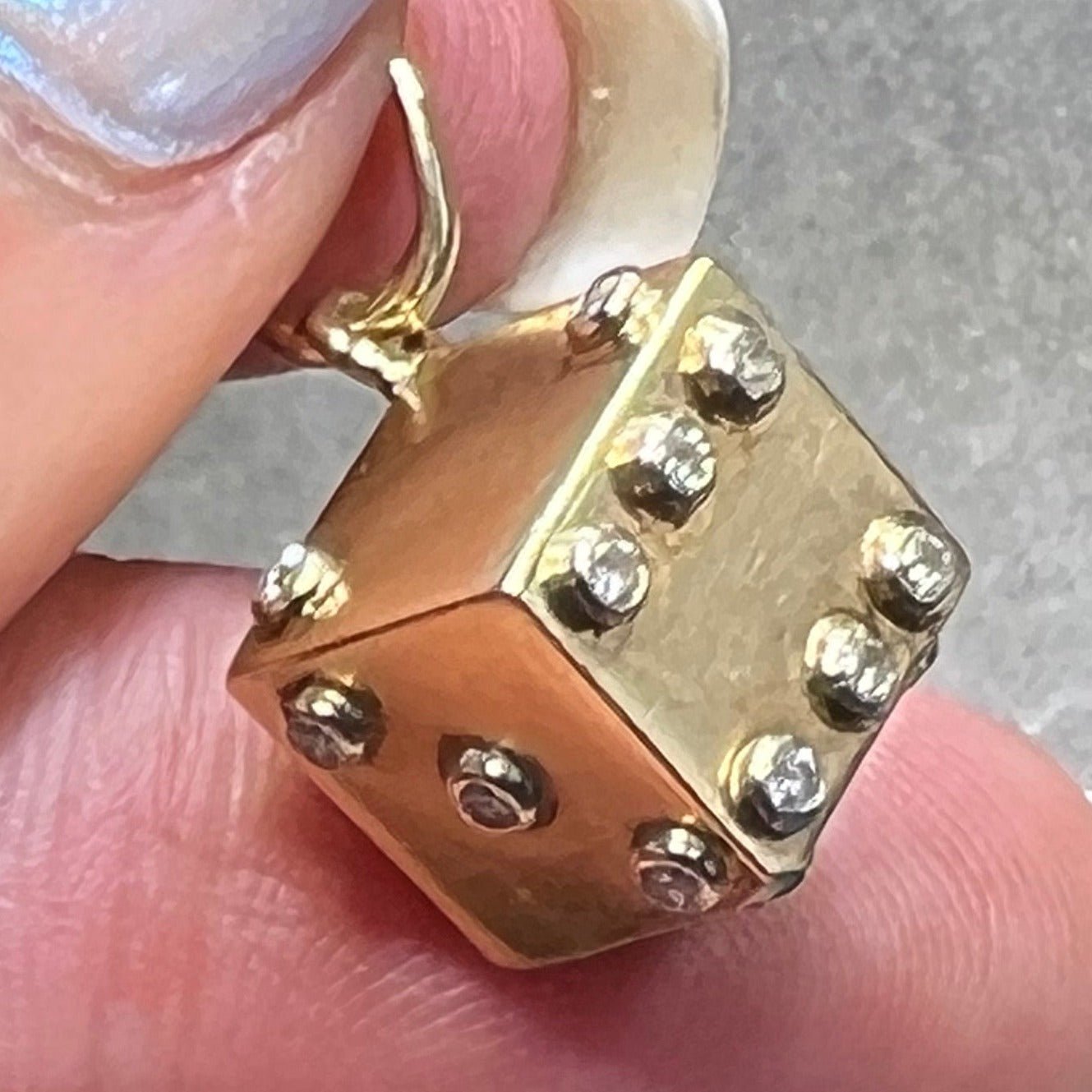 14k Yellow Gold 0.80 Diamond Bezel 3-D Cube Dice Watch Fob Pendant. Lucky!