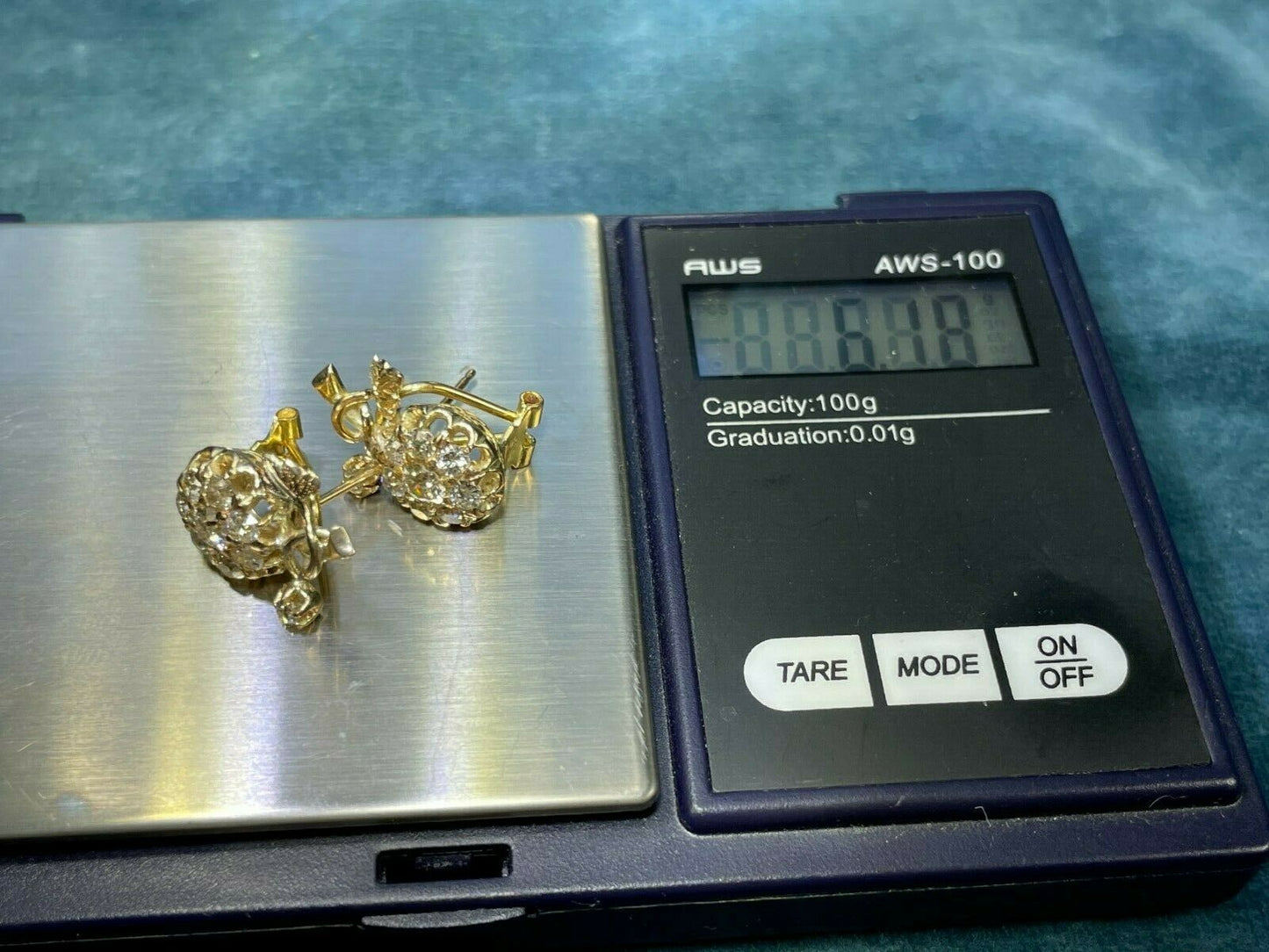 14k Yellow Gold 2 TCW Rose-Cut Diamond Flower Omegaback Earrings