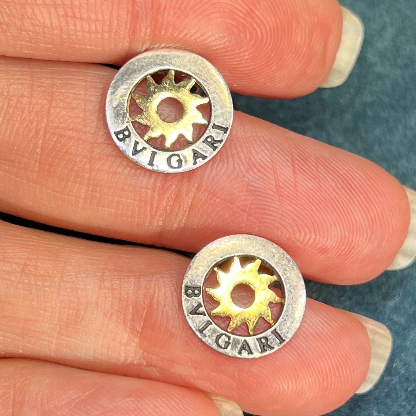 14k Yellow Gold & 925 Bvlgari "Tondo" Sunburst Earrings