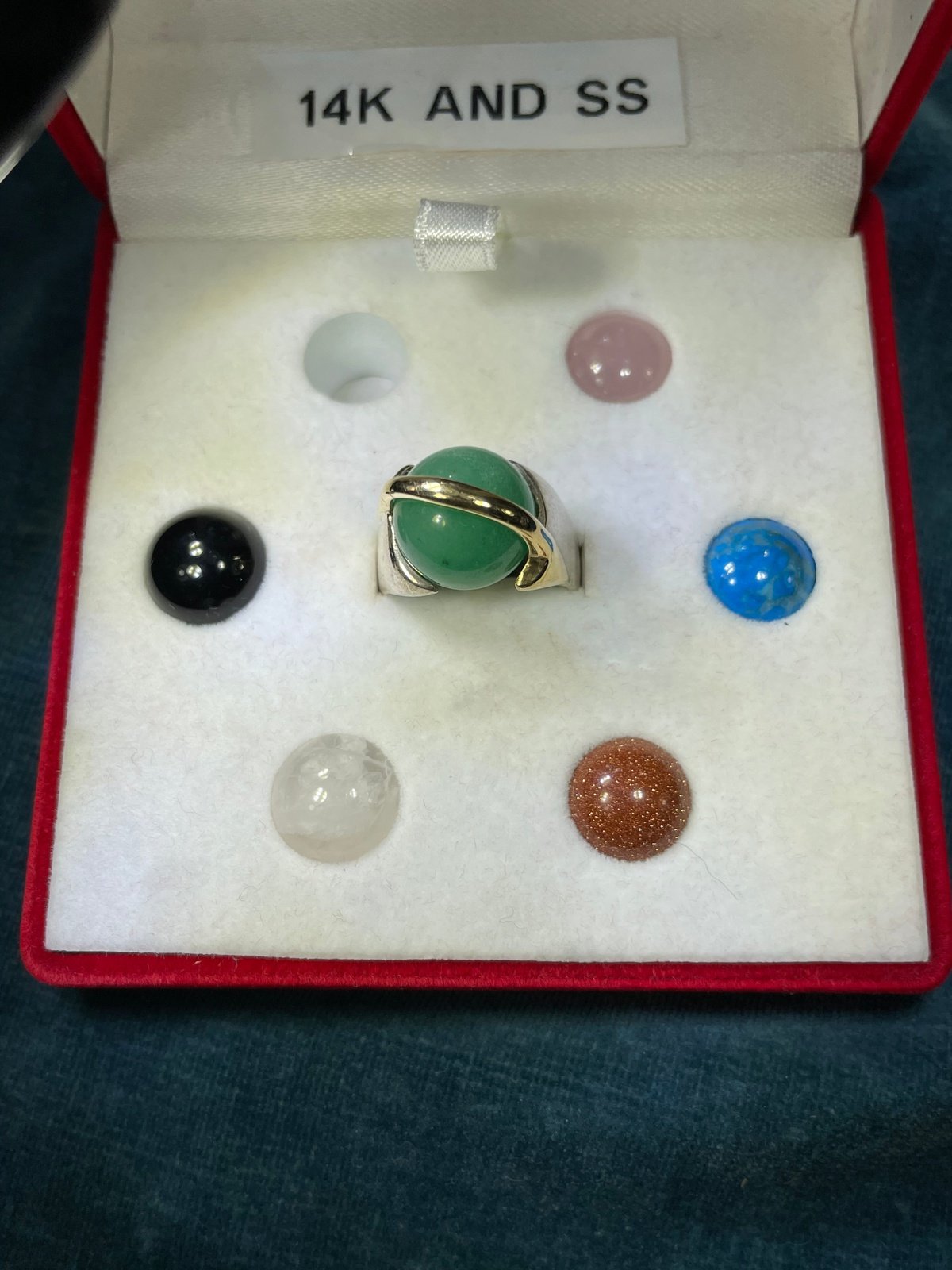 14k Yellow Gold & 925 Ring w 5 Interchangeable Multi-Gemstones