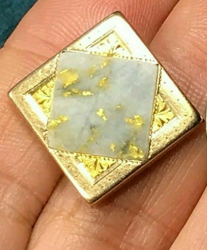 14k Yellow Gold Alaskan Gold-In-Quartz Engraved Pendant. 1" -B260_9_20