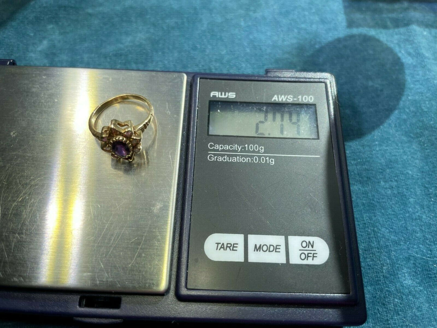 14k Yellow Gold Amethyst & Diamond Antique StarBurst Ring