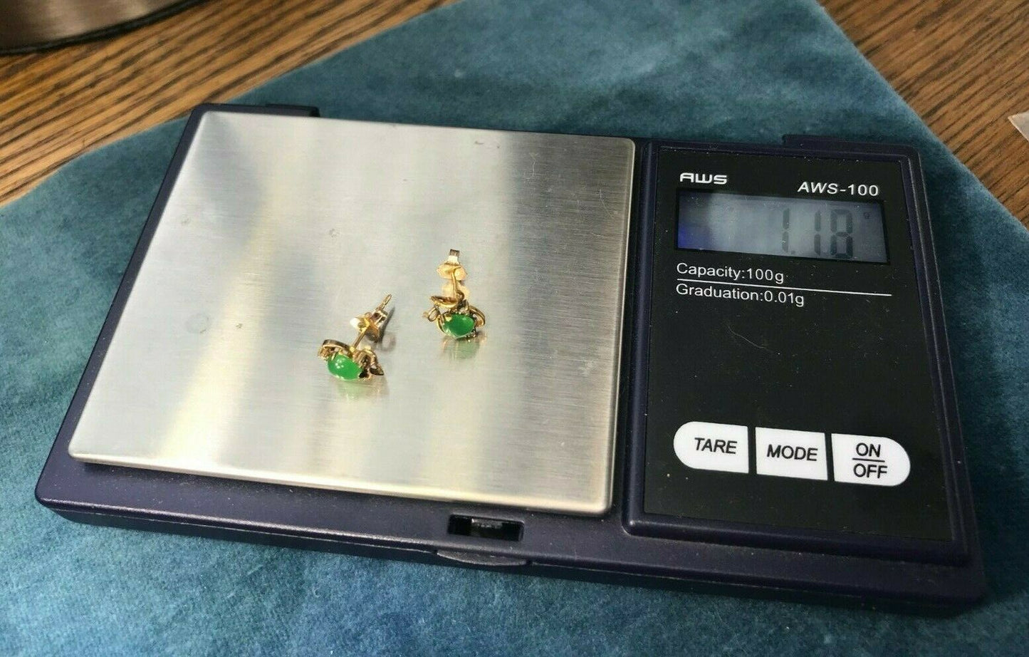 14k Yellow Gold Apple Green Chrysoprase & Diamond Earrings