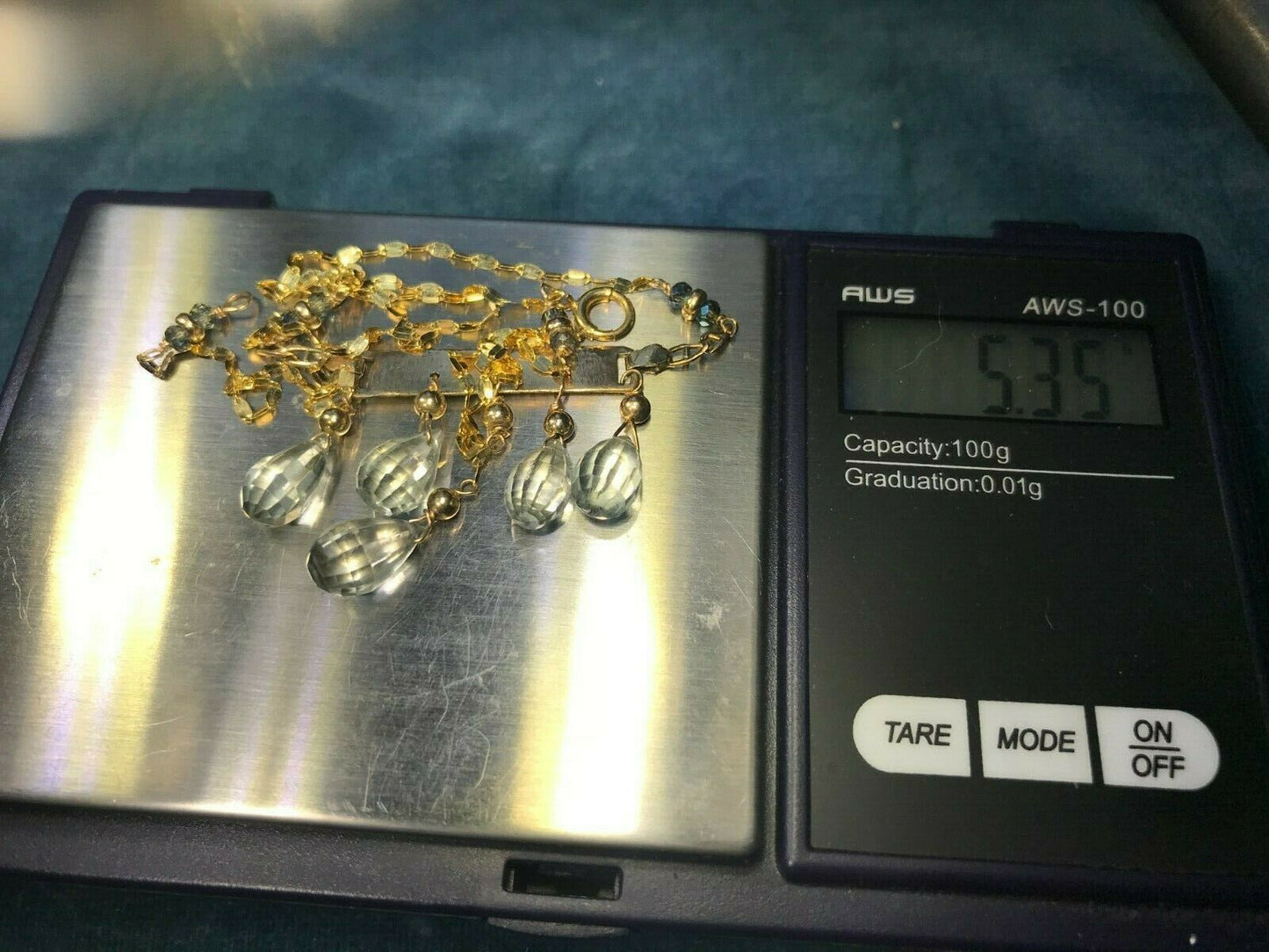 14k Yellow Gold Aquamarine Briolette Prism Chandelier Necklace-b149_9_20